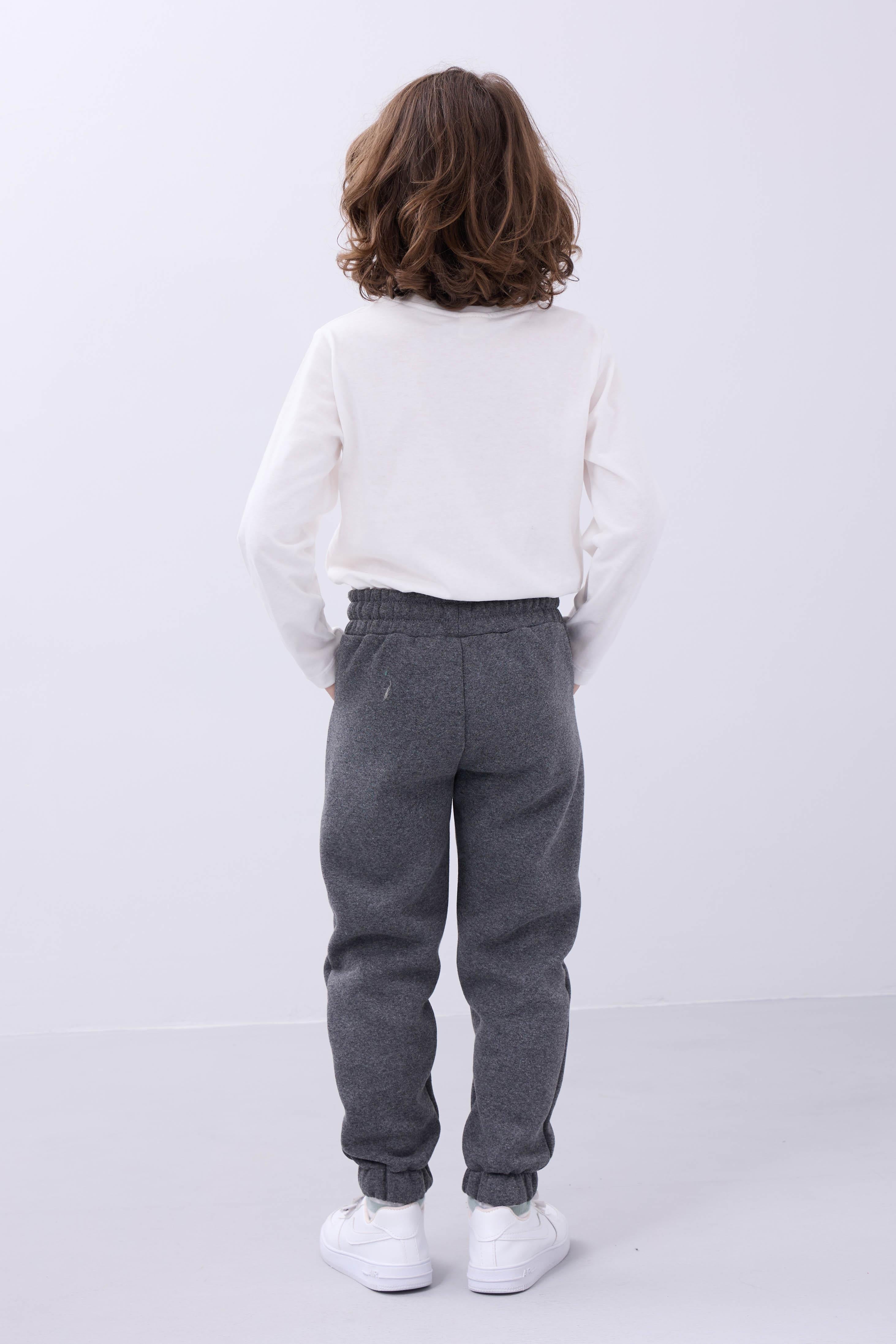 Elasticated Inside Polar Fleece Pocket Comfortable Unisex Kids Sweatpants Anthracite