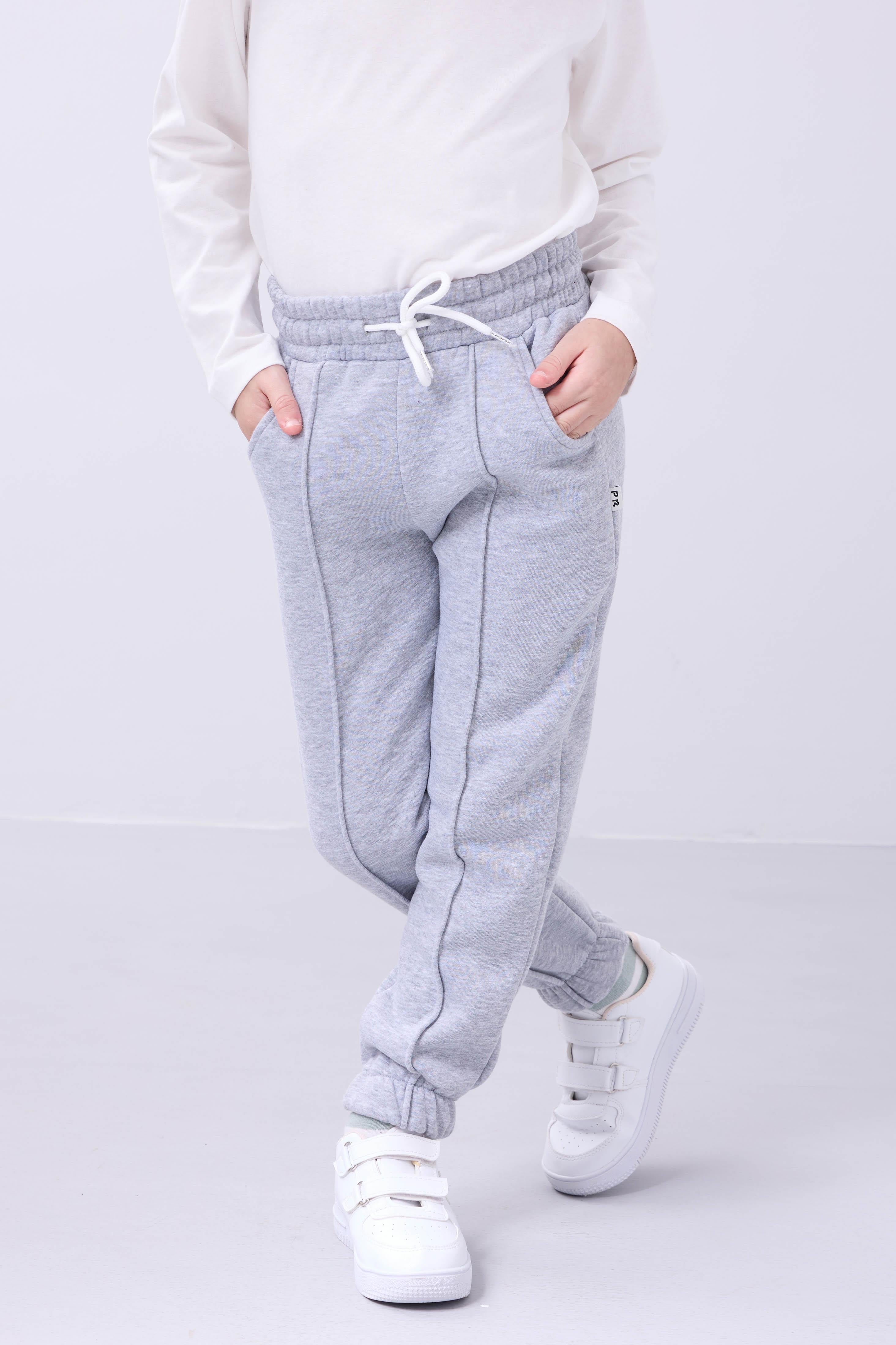 Lastikli İçi Polarlı Cepli Rahat Unisex Çocuk Eşofman Altı Gri