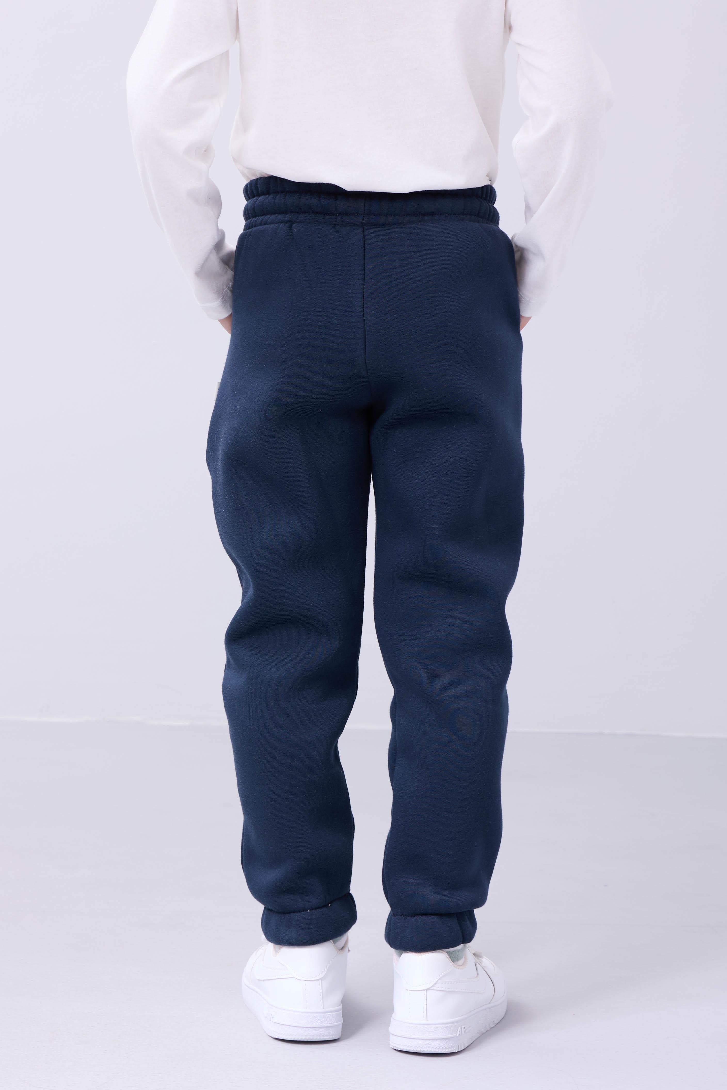 Lastikli İçi Polarlı Cepli Rahat Unisex Çocuk Eşofman Altı Lacivert