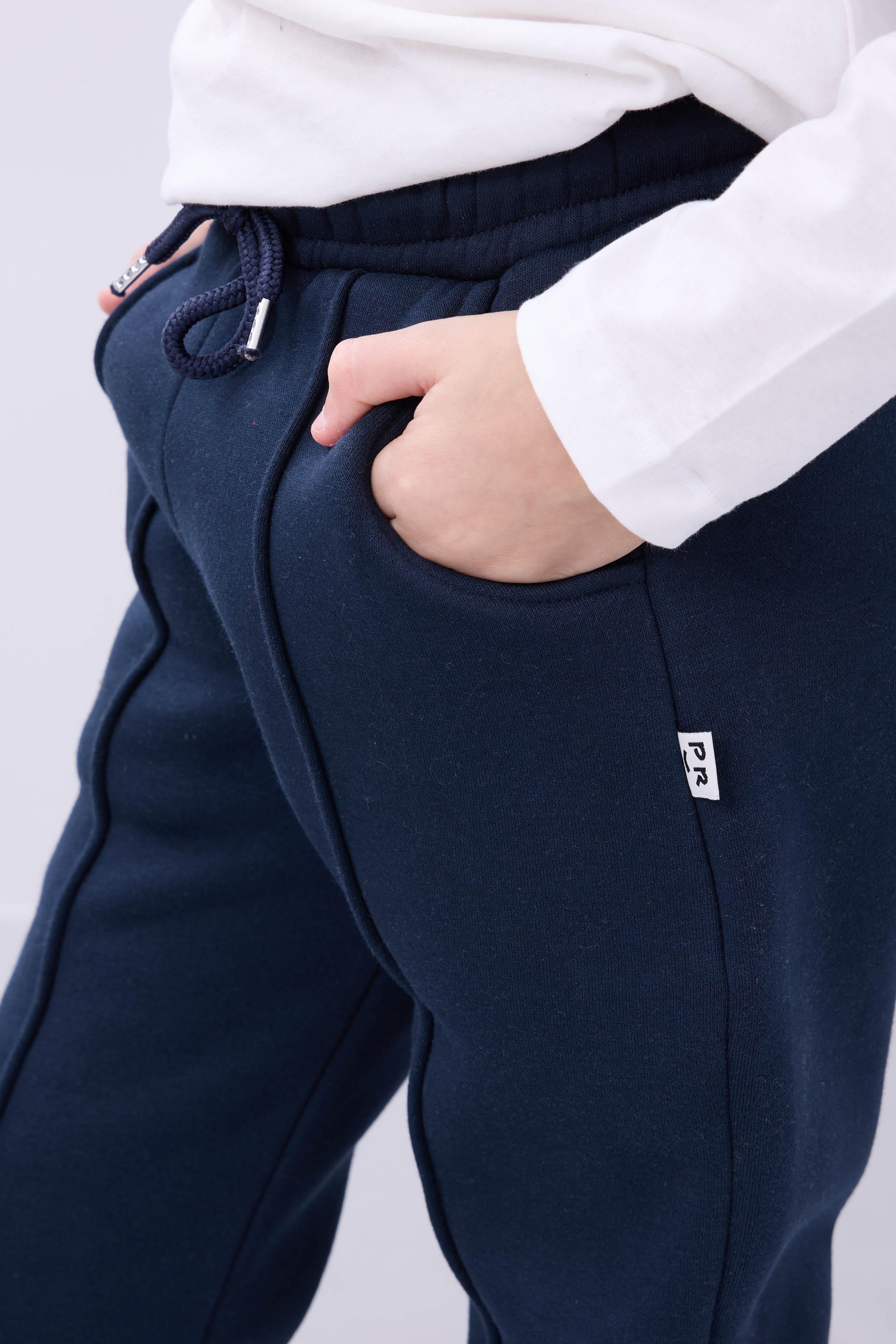 Lastikli İçi Polarlı Cepli Rahat Unisex Çocuk Eşofman Altı Lacivert