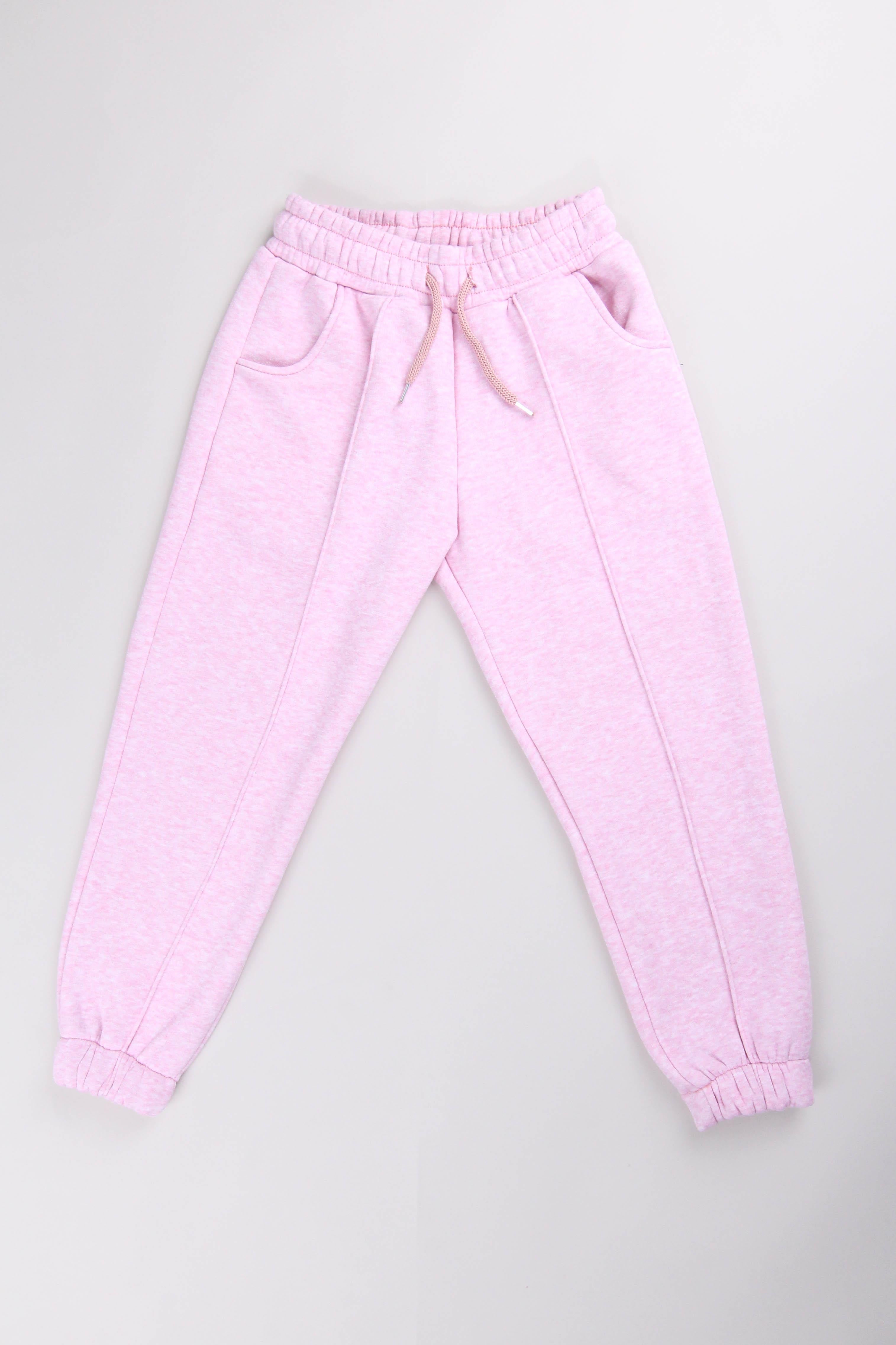 Lastikli İçi Polarlı Cepli Rahat Unisex Çocuk Eşofman Altı Pembe - Perendi