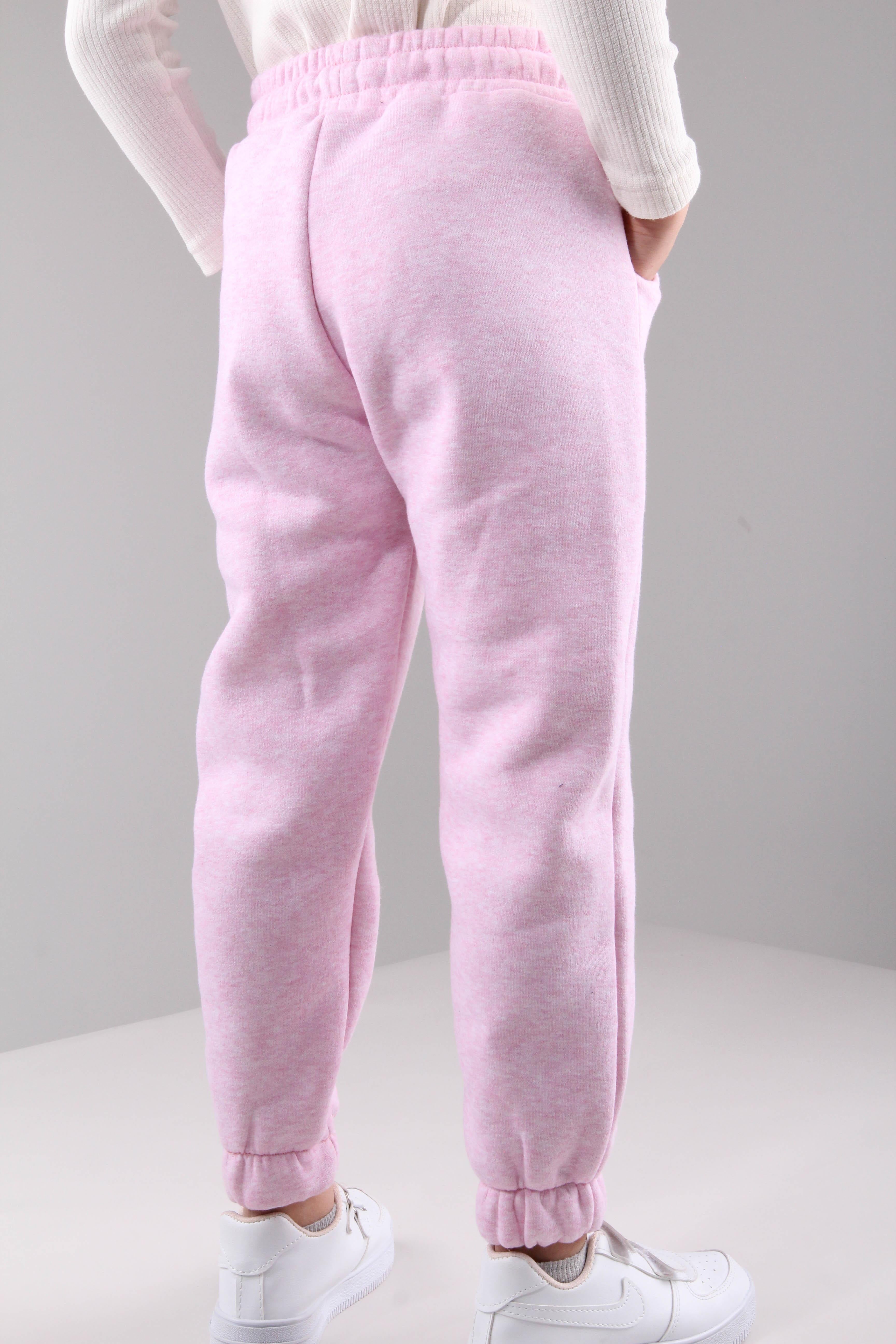 Lastikli İçi Polarlı Cepli Rahat Unisex Çocuk Eşofman Altı Pembe - Perendi