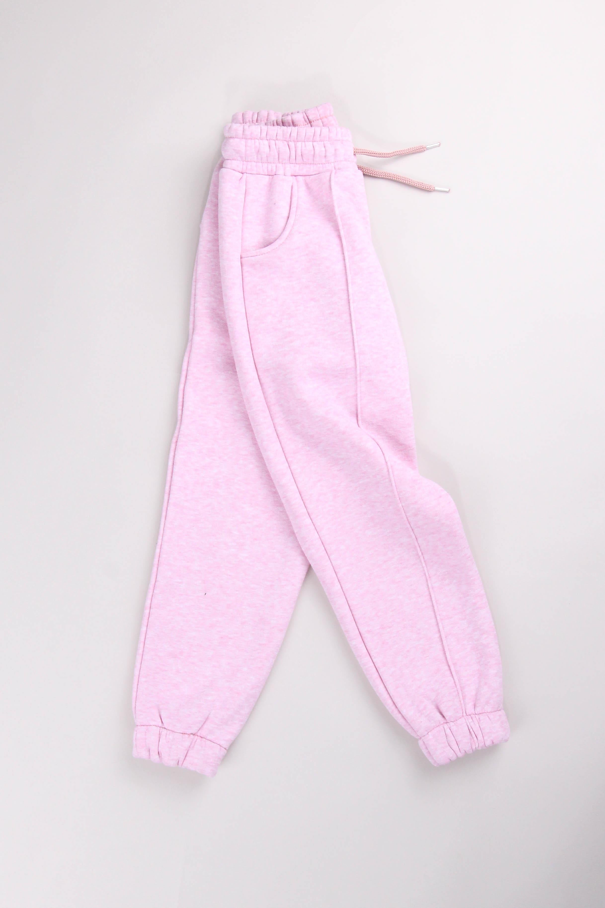 Lastikli İçi Polarlı Cepli Rahat Unisex Çocuk Eşofman Altı Pembe - Perendi
