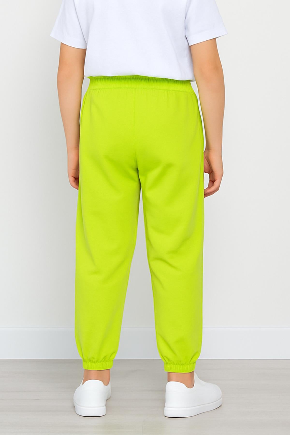 Lastikli Rahat Kesim Cepli Erkek ve Kız Çocuk Unisex Eşofman Altı Fıstık Yeşili
