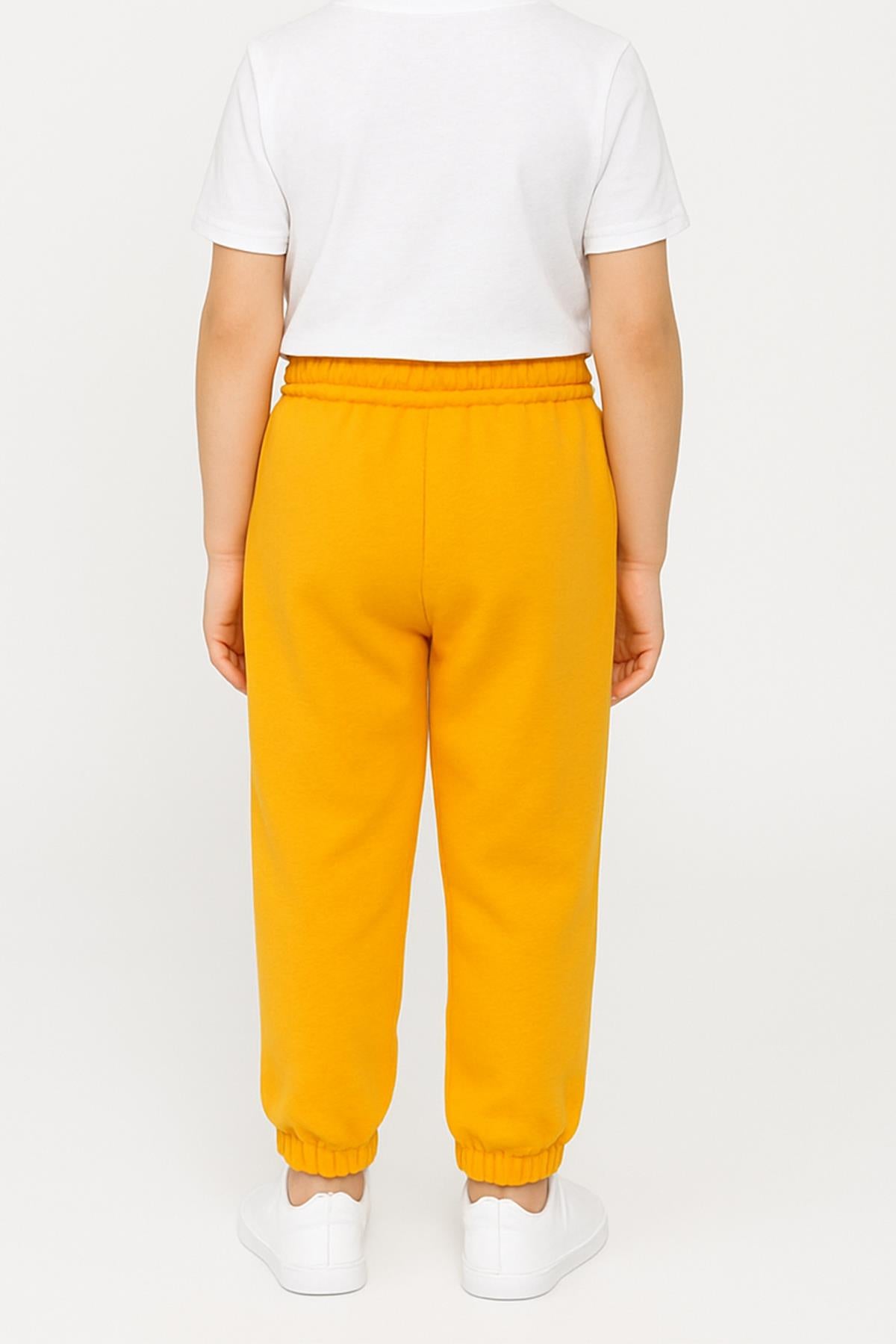 Lastikli Rahat Kesim Cepli Erkek ve Kız Çocuk Unisex Eşofman Altı Hardal