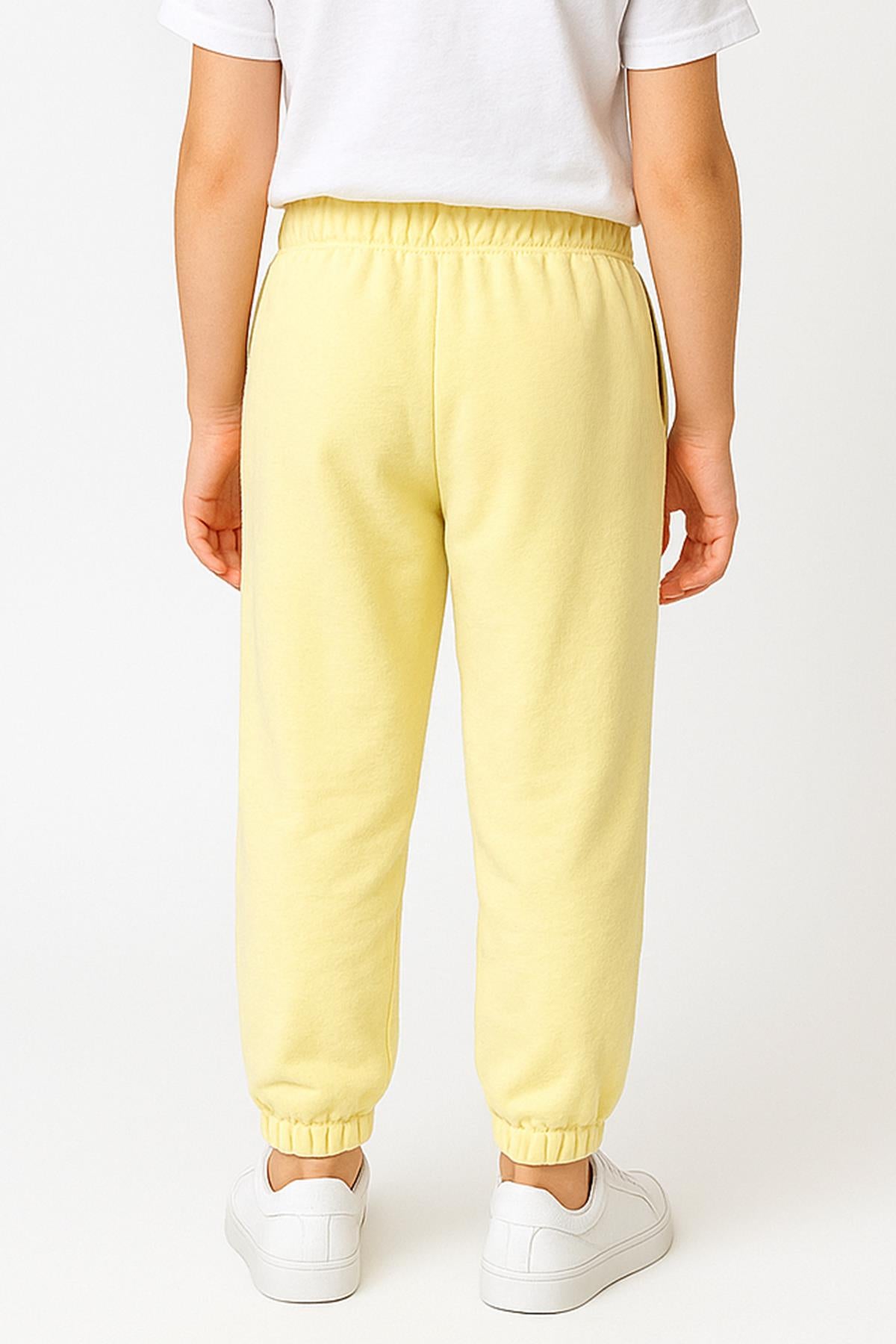 Lastikli Rahat Kesim Cepli Erkek ve Kız Çocuk Unisex Eşofman Altı Sarı