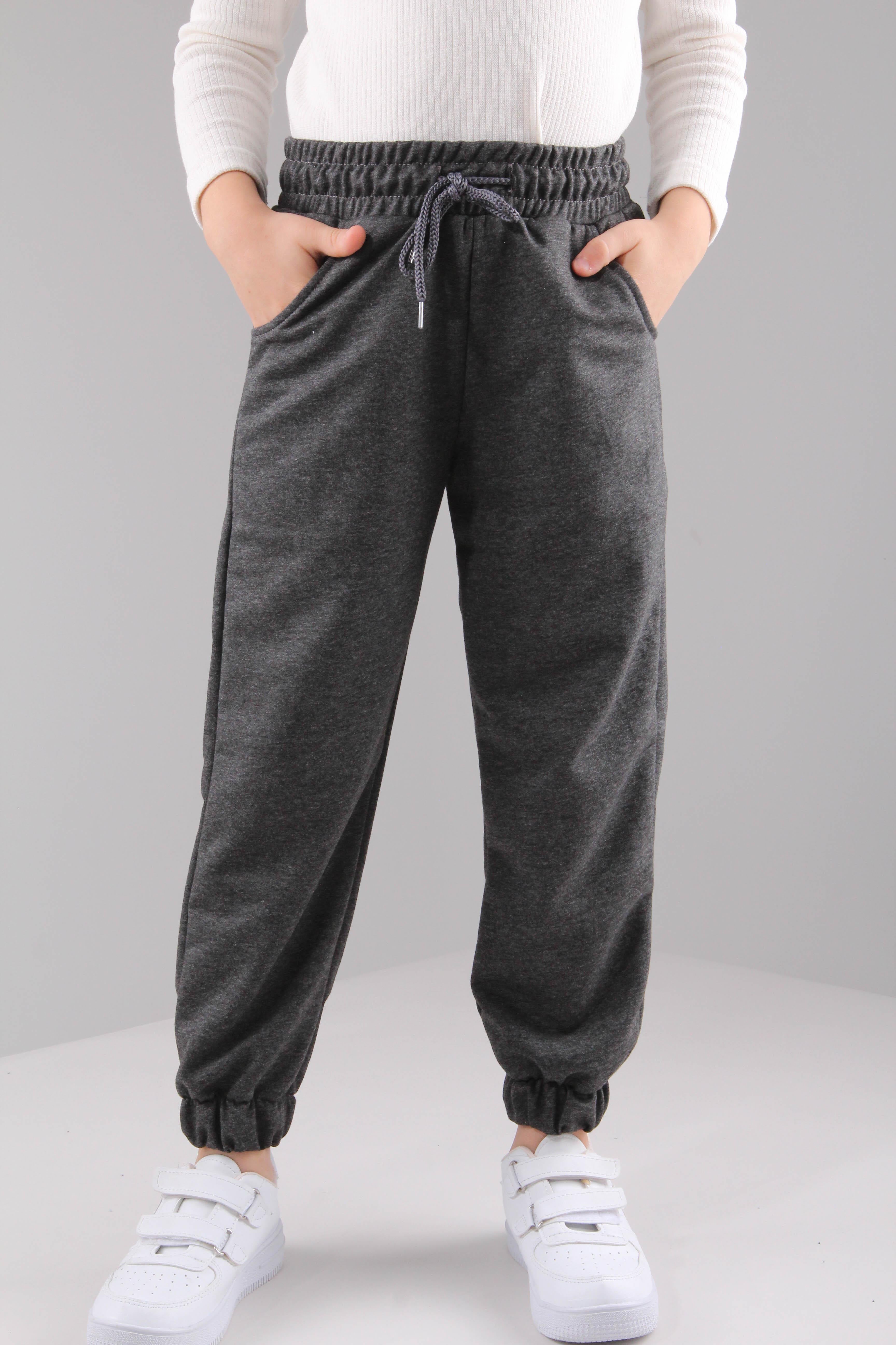 Lastikli Rahat Kesim Cepli Erkek ve Kız Çocuk Unisex Eşofman Altı Antrasit - Perendi