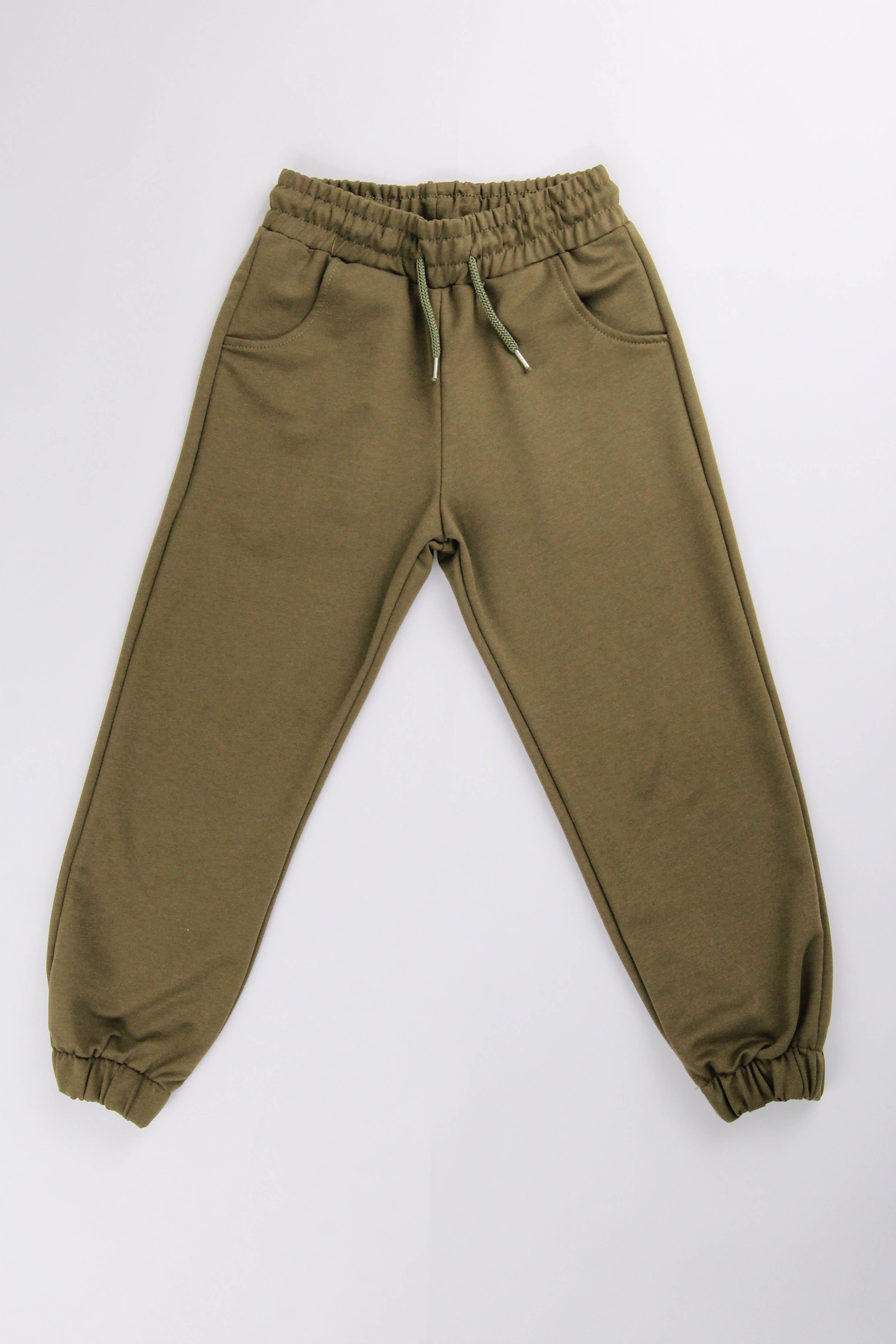 Lastikli Rahat Kesim Cepli Erkek ve Kız Çocuk Unisex Eşofman Altı Haki - Perendi