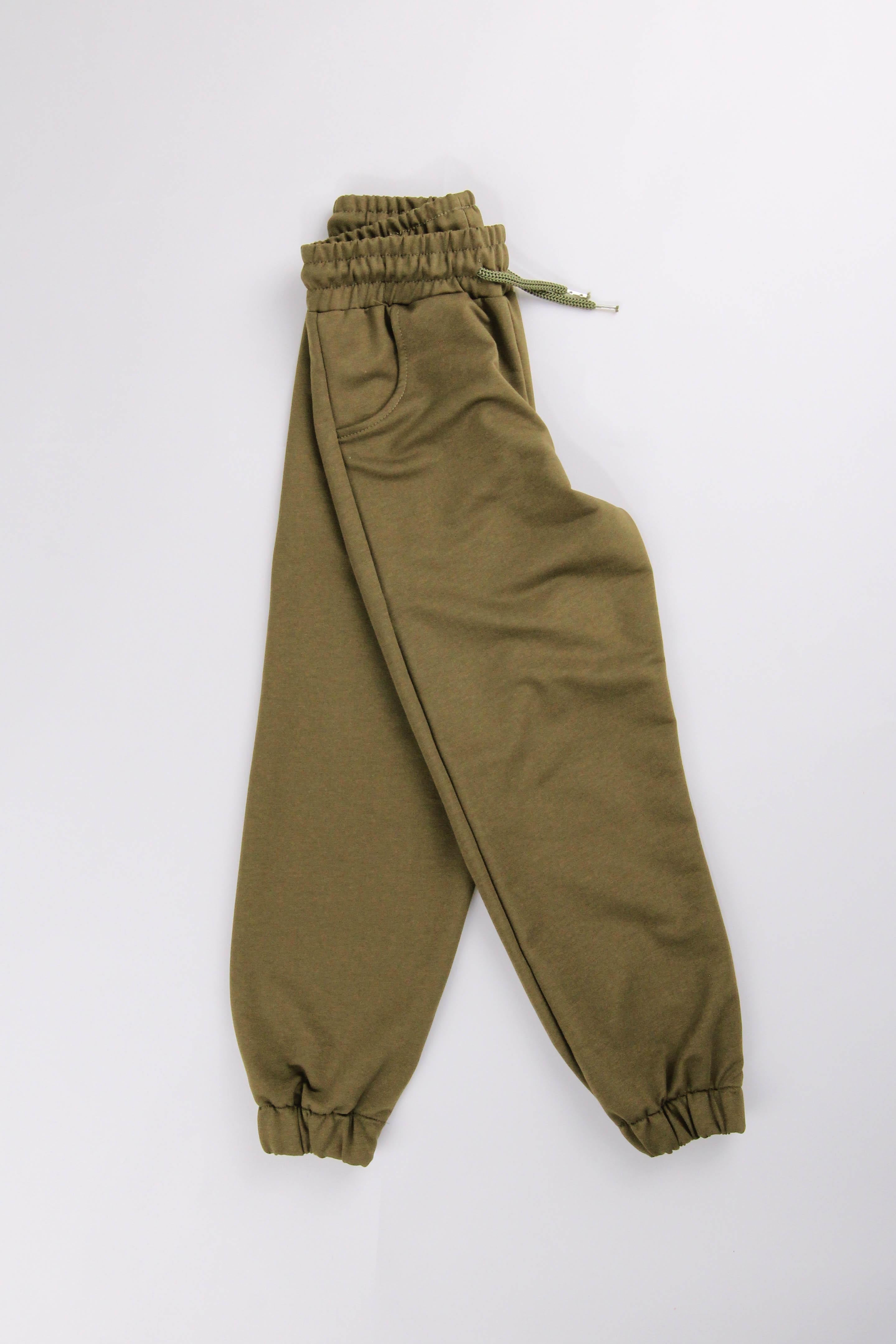 Lastikli Rahat Kesim Cepli Erkek ve Kız Çocuk Unisex Eşofman Altı Haki - Perendi