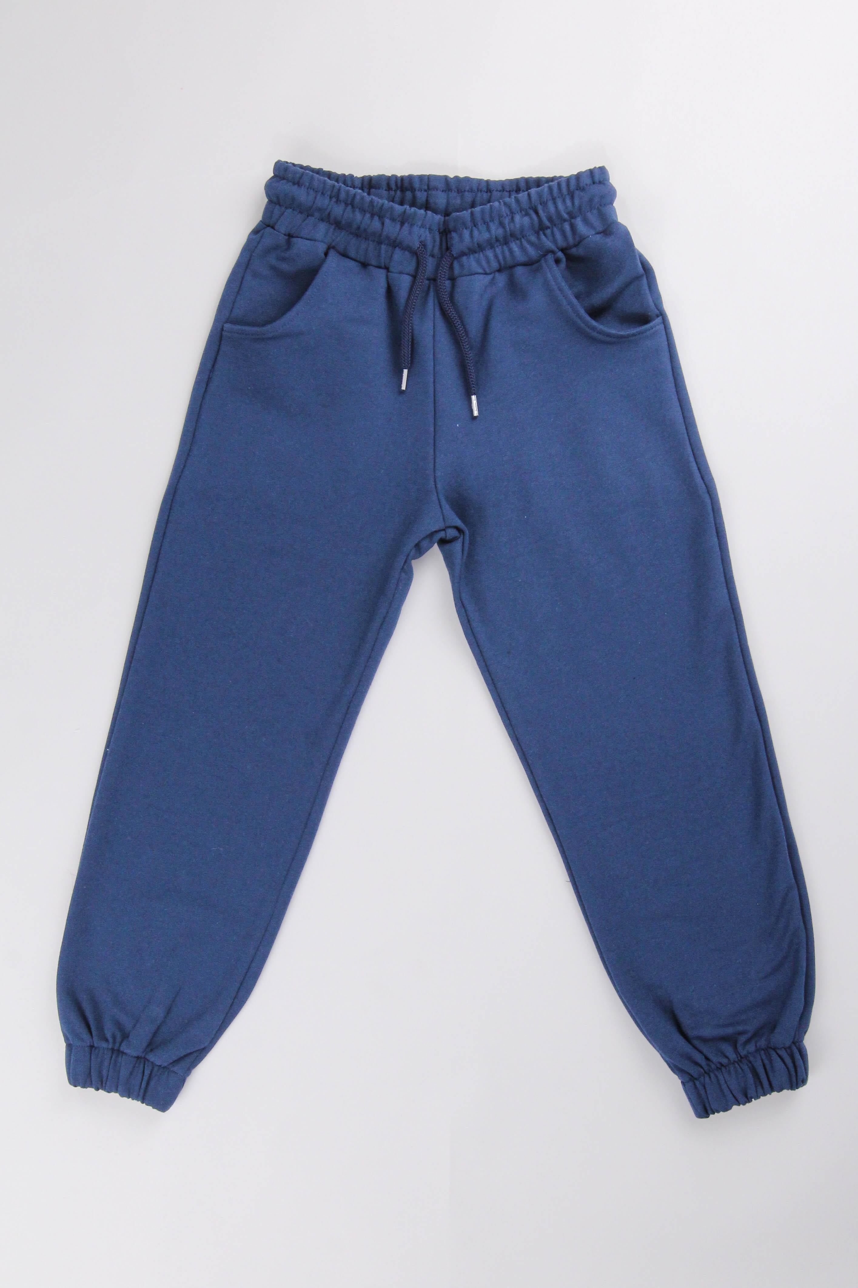 Lastikli Rahat Kesim Cepli Erkek ve Kız Çocuk Unisex Eşofman Altı İndigo - Perendi