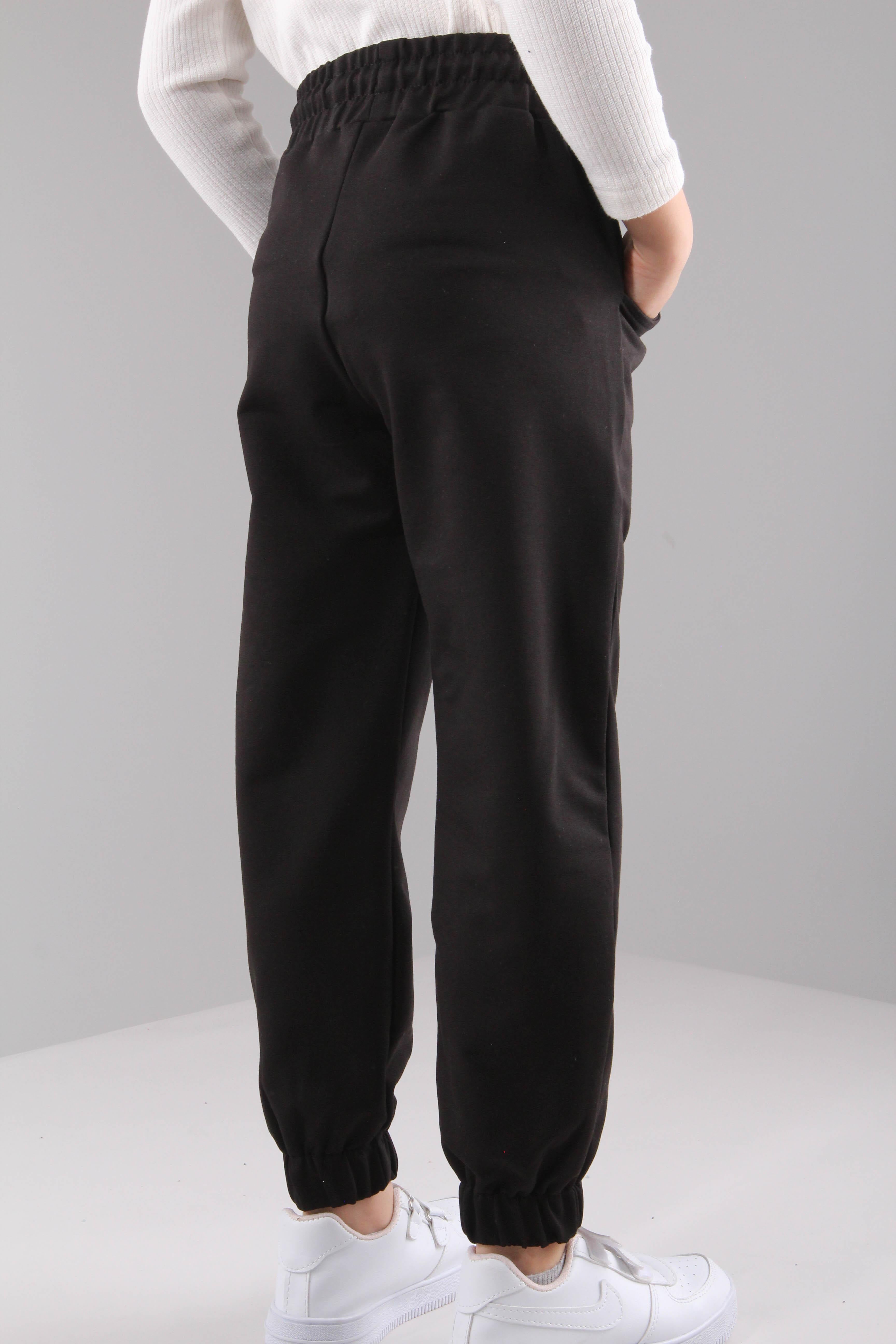 Lastikli Rahat Kesim Cepli Erkek ve Kız Çocuk Unisex Eşofman Altı Siyah - Perendi