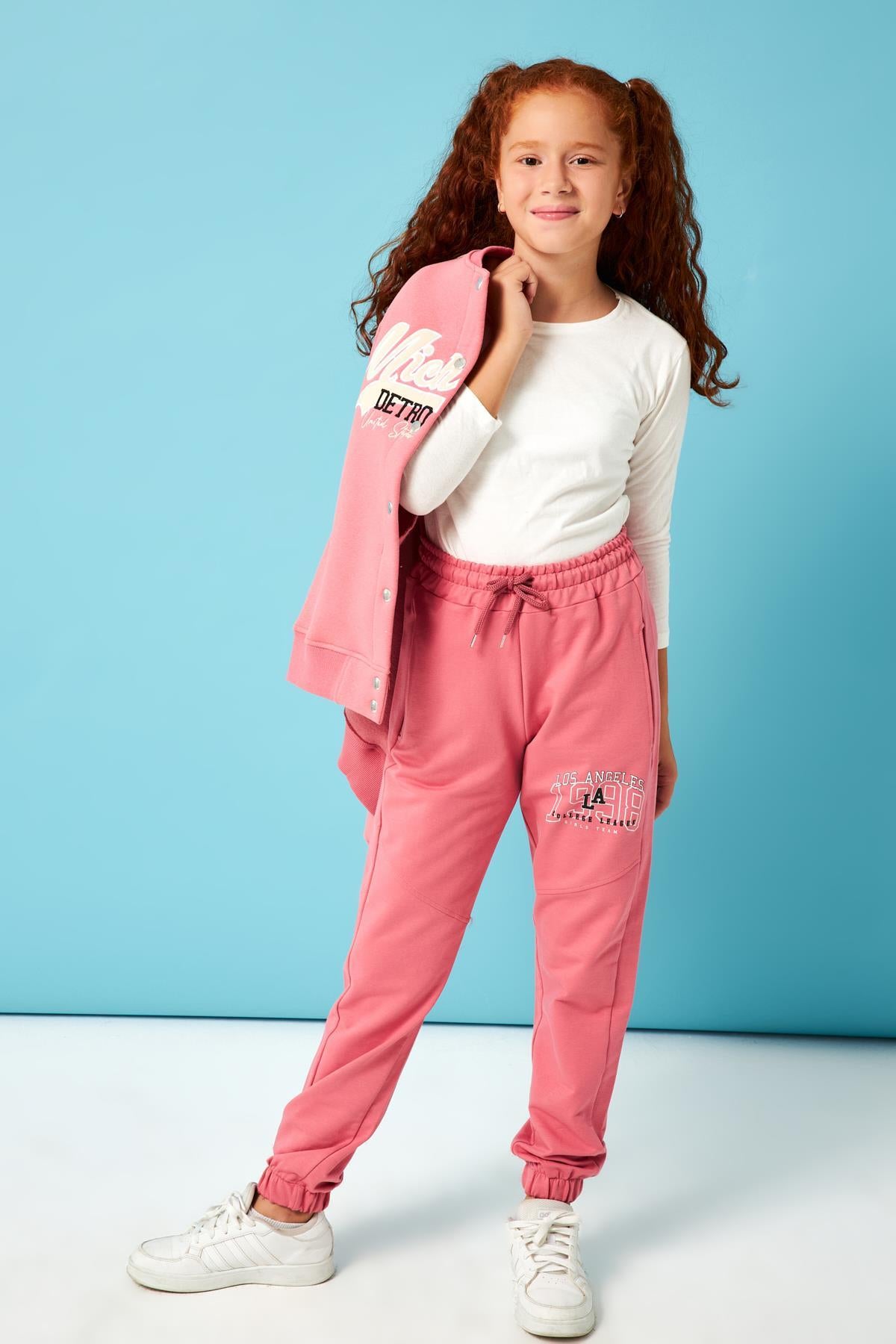 Los Angeles 1998 Baskı Detaylı Kız Çocuk Eşofman Altı Gül Kurusu - Perendi