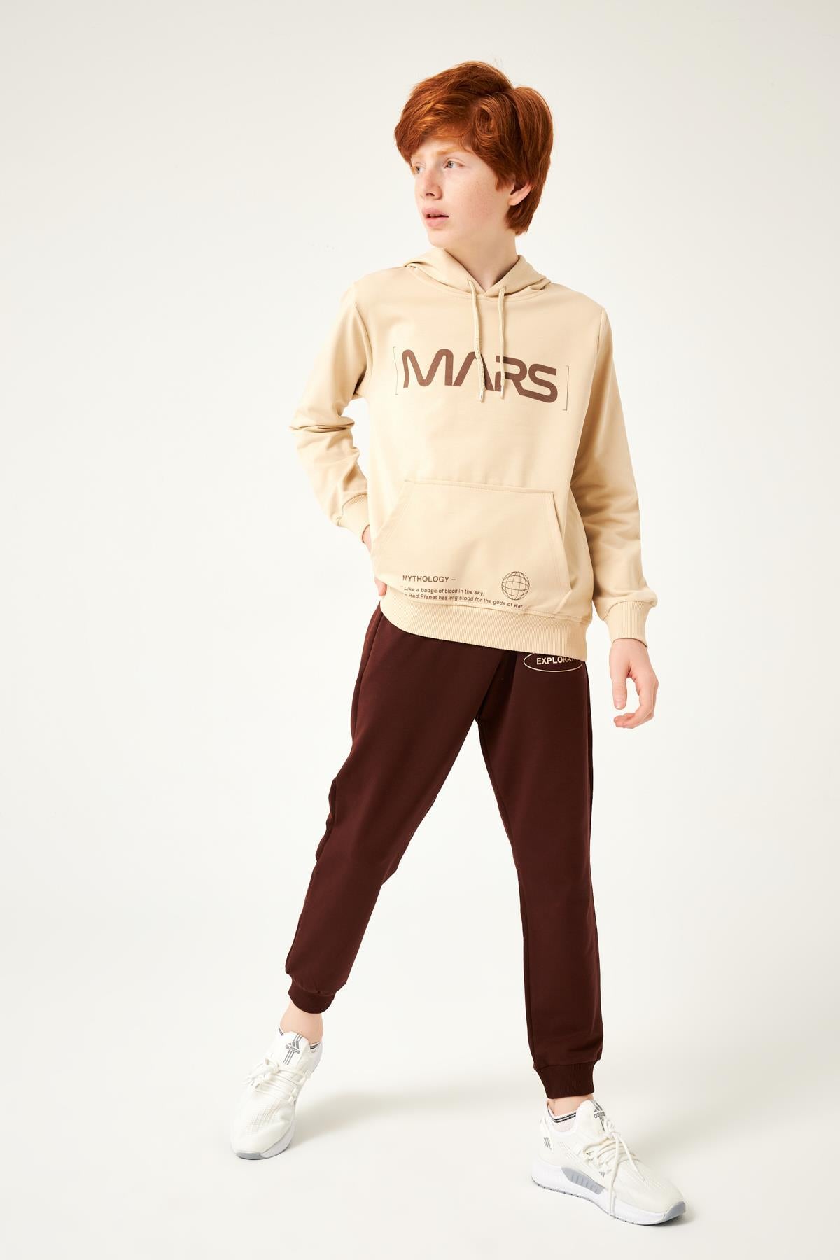 Mars Baskı Detaylı Kapüşonlu Erkek Çocuk Takım