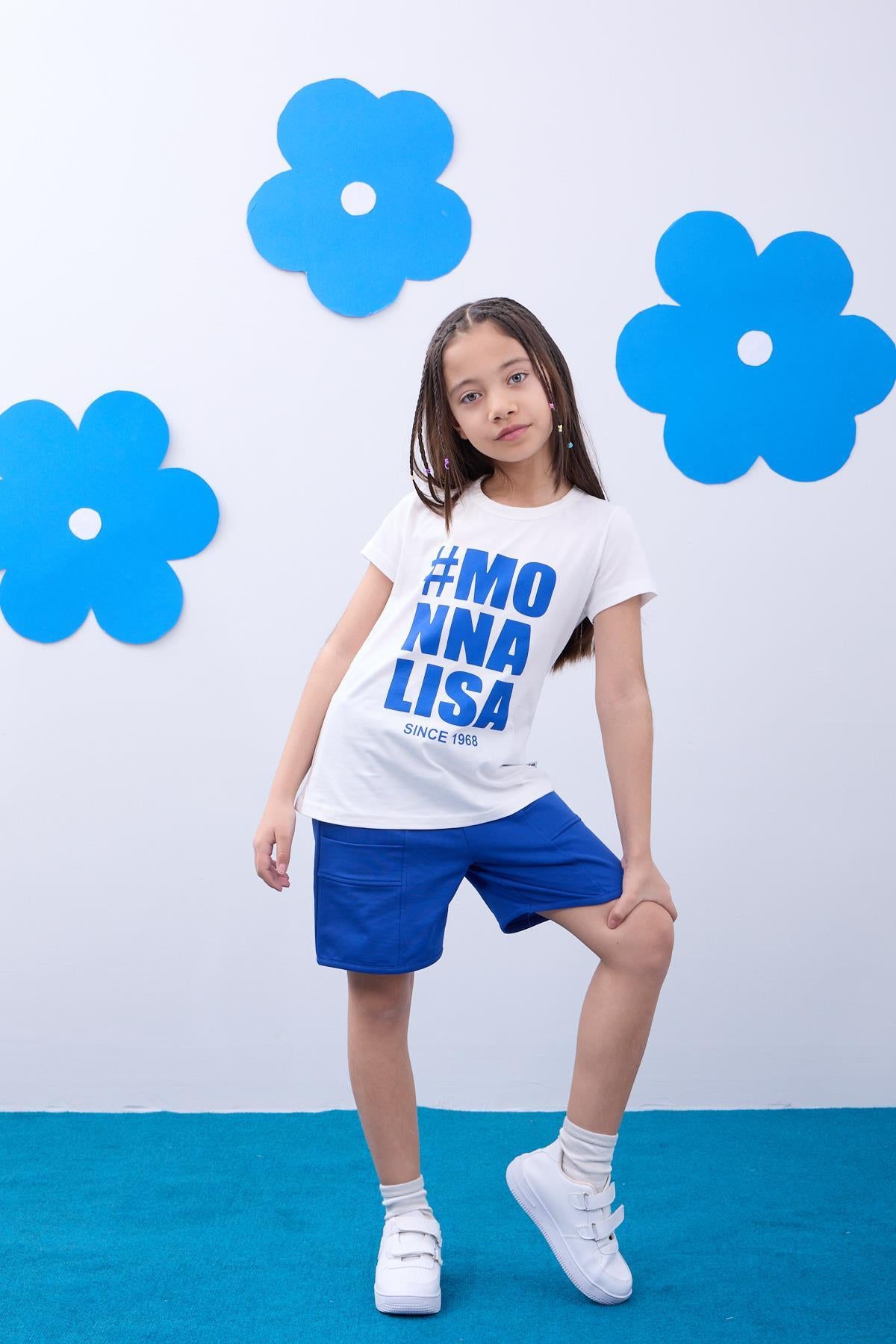Kız Çocuk Monalisa Baskılı Şortlu Takım