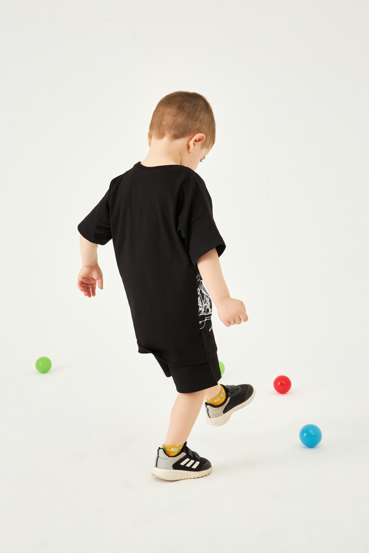 Motosiklet Baskılı Bisiklet Yaka Erkek Çocuk Tshirt