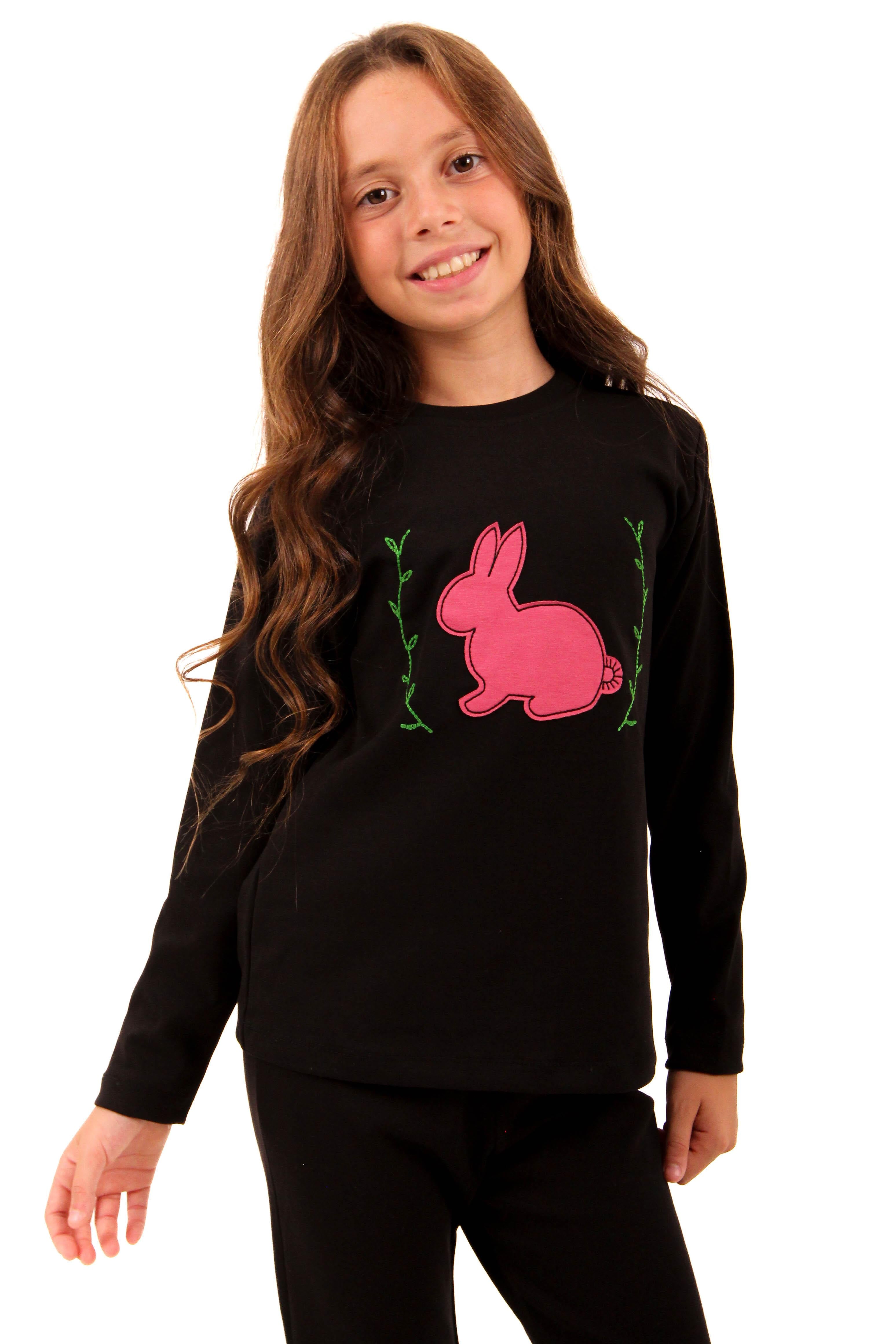 Nakışlı İspanyol Paça Kız Çocuk Takım Siyah - Perendi