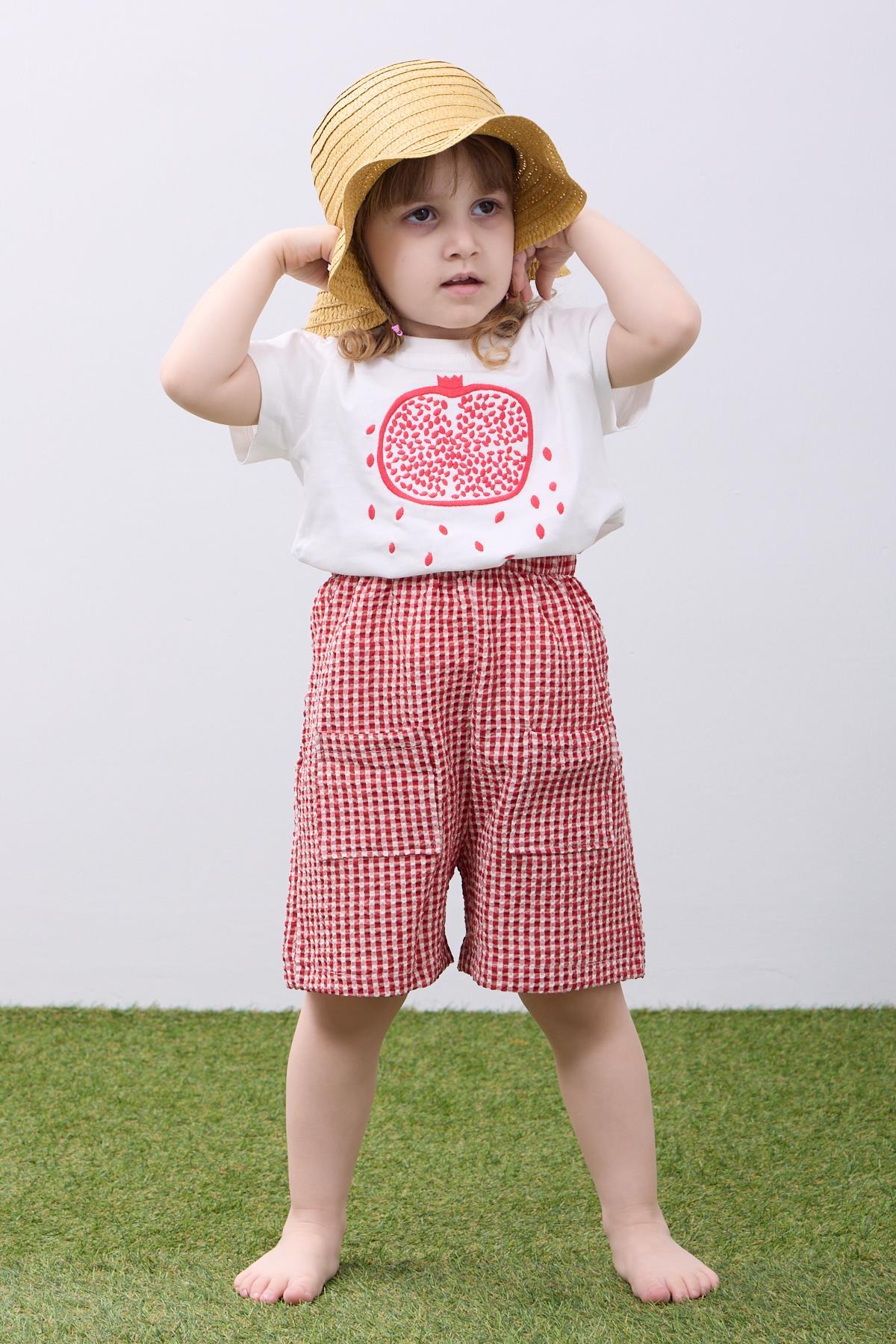 Nar Nakışlı Şortlu Kız Çocuk Takım