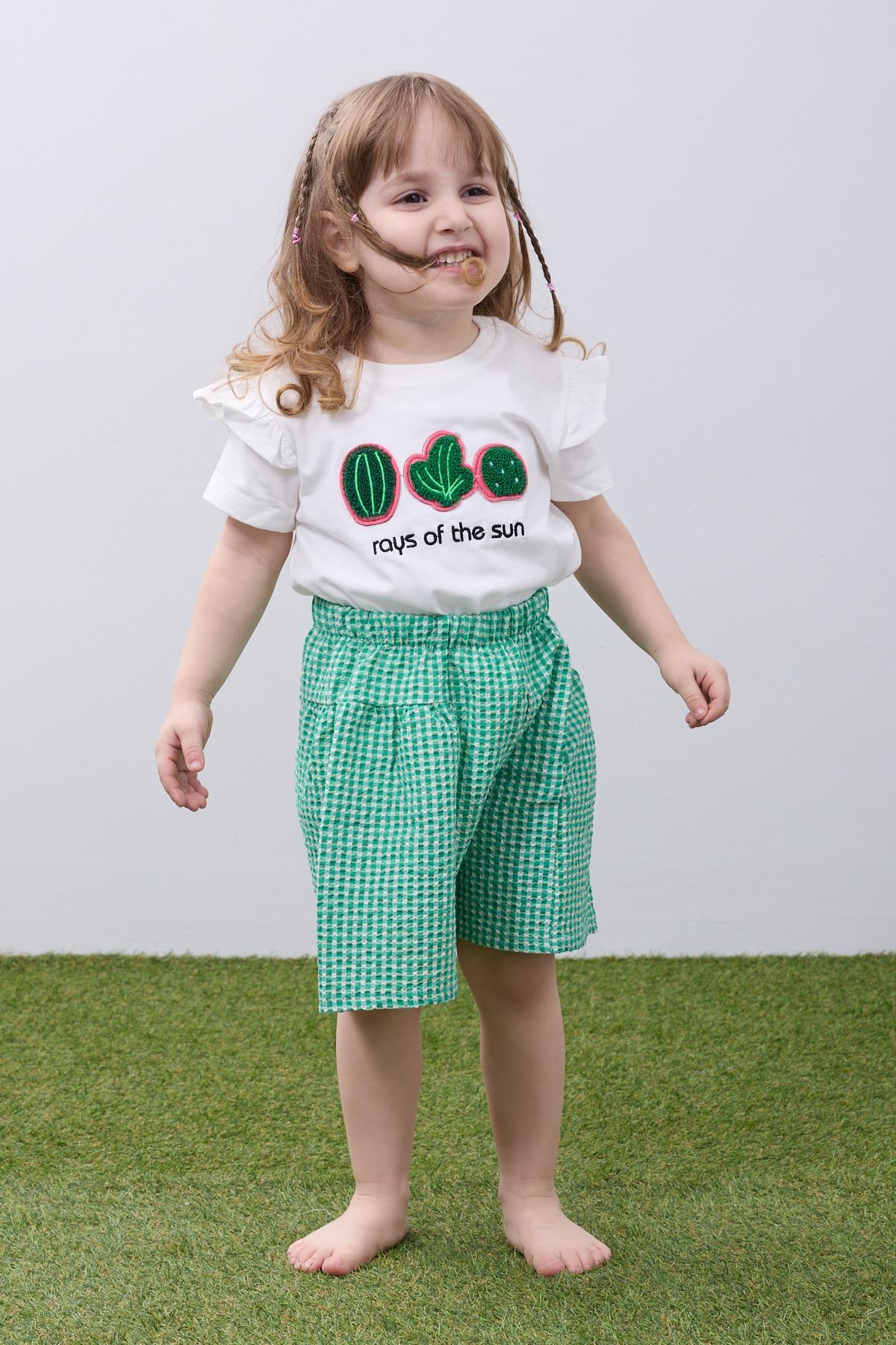 Nar Nakışlı Şortlu Kız Çocuk Takım
