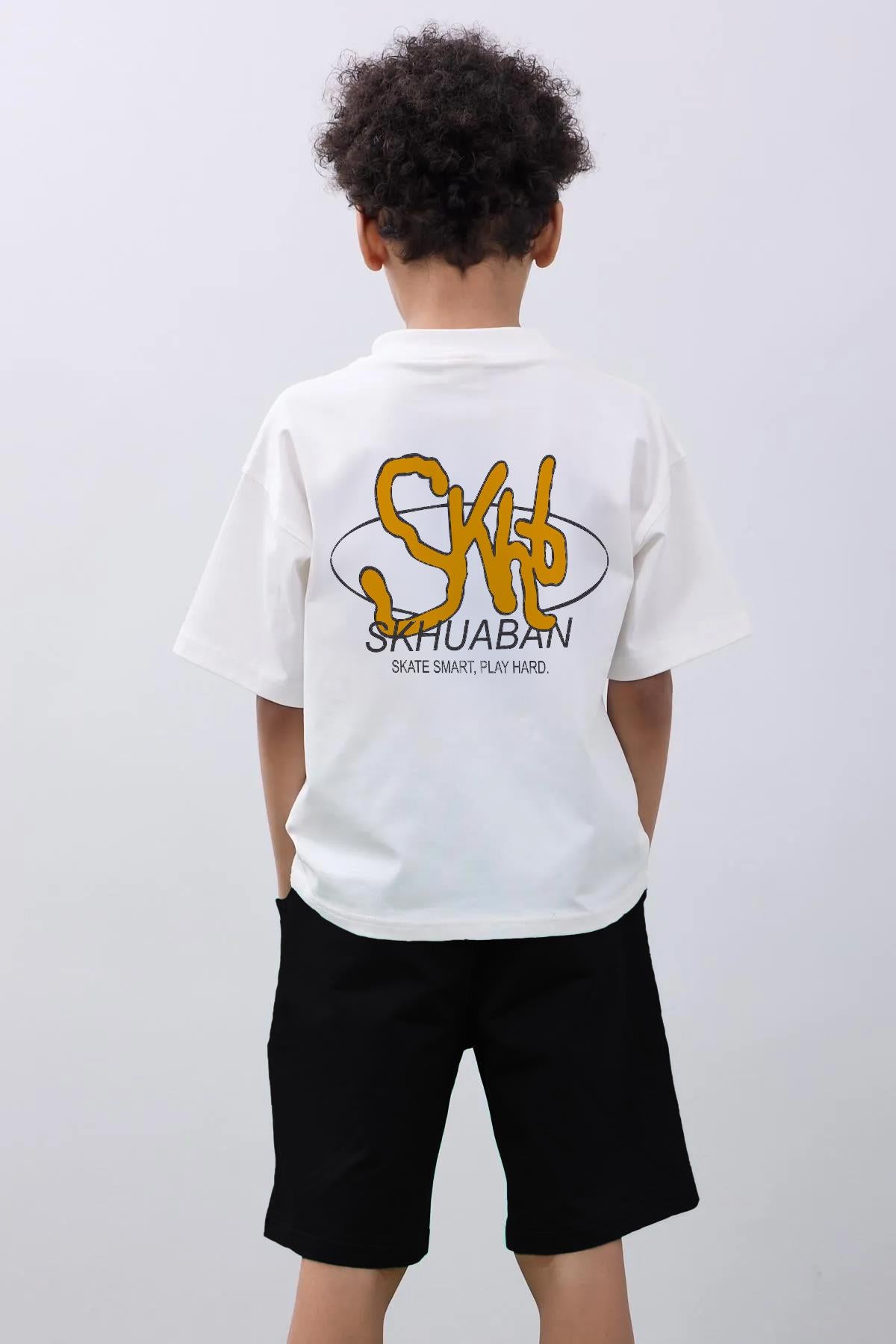 Oversize Erkek Çocuk Şort & Tişört Takım - Rahat ve Şık Ekru & Siyah