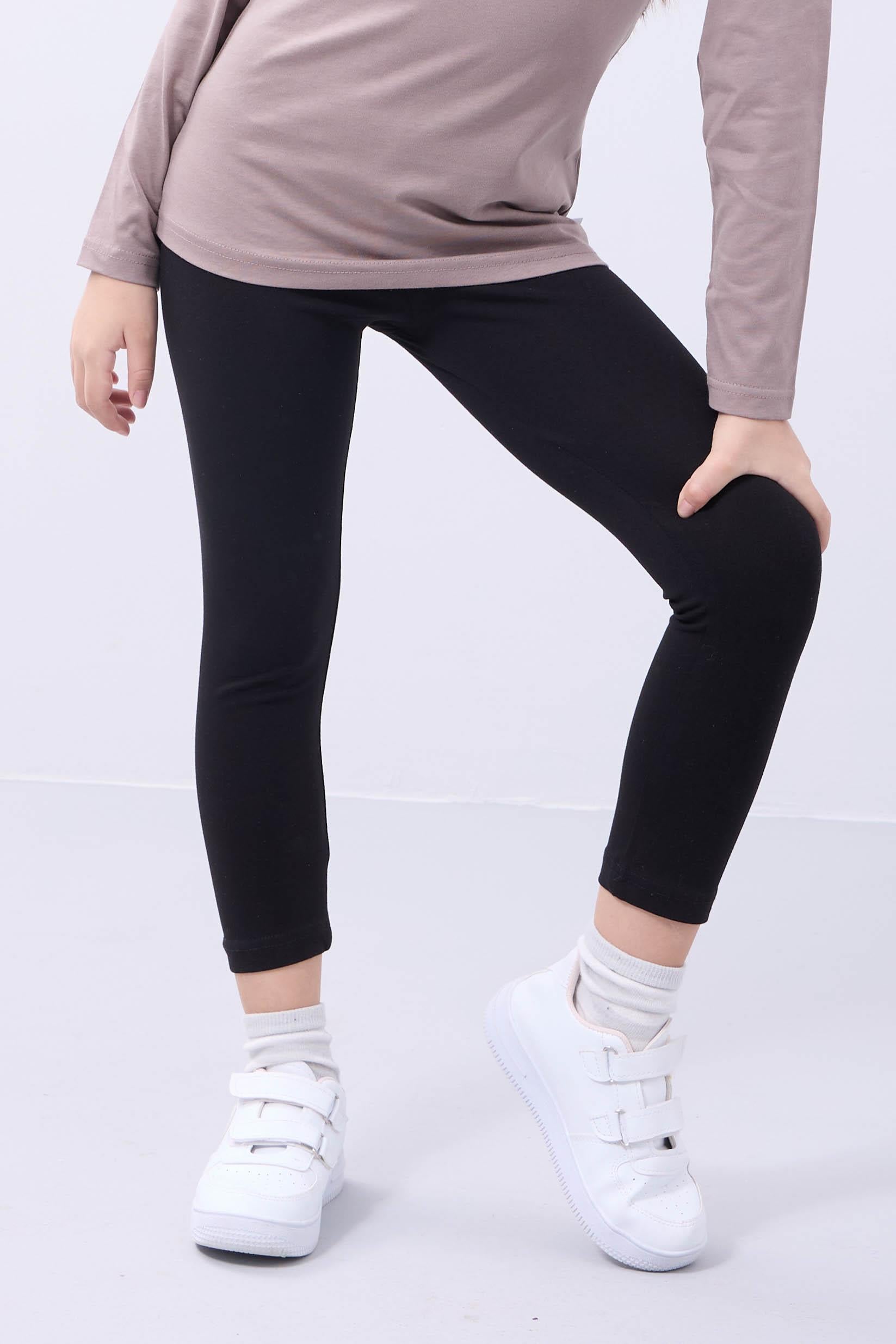 Pamuklu Kız Çocuk Taytı - Uzun Model Siyah