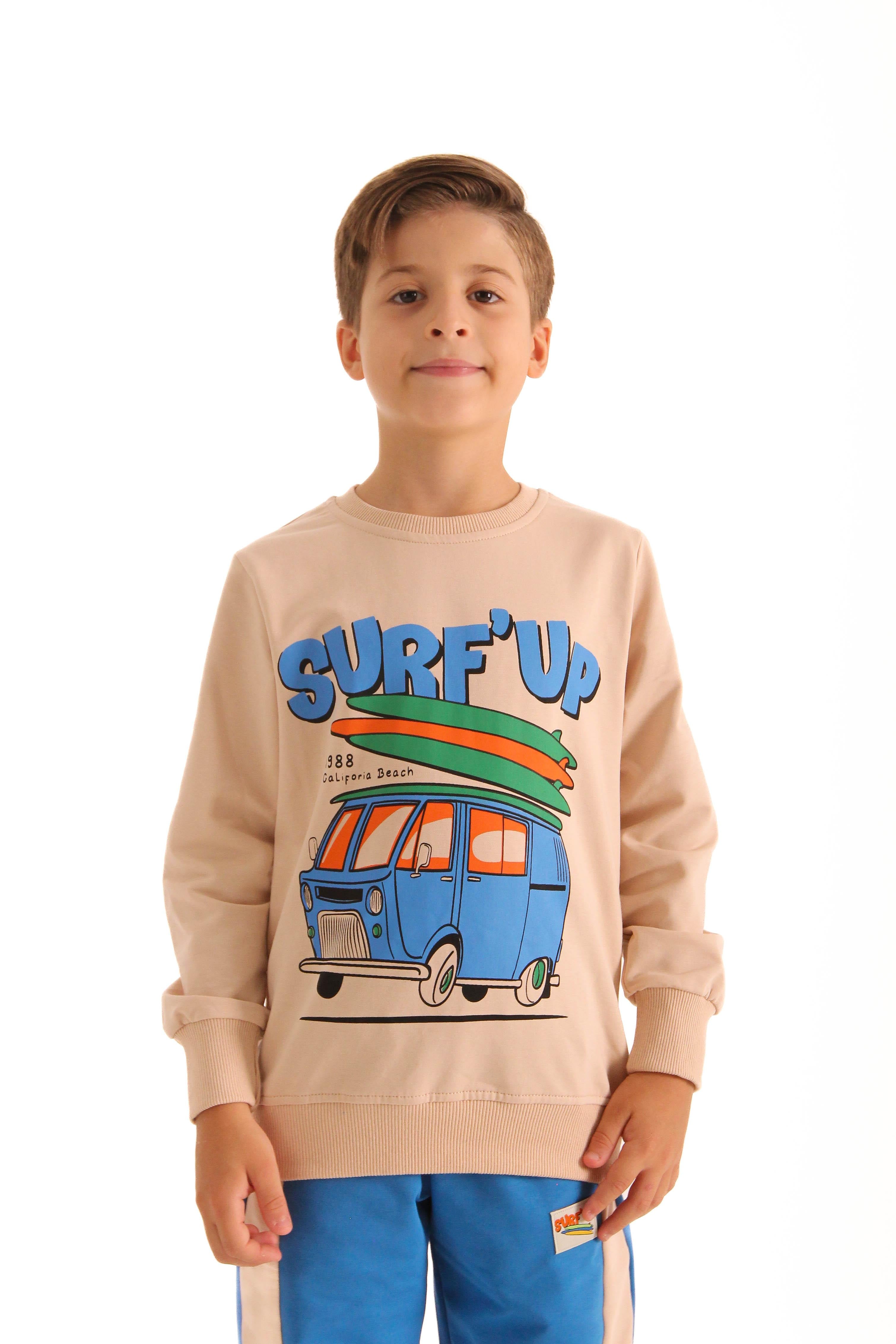 Pamuklu Surf Up Baskılı Erkek Çocuk İkili Takım Mavi - Perendi