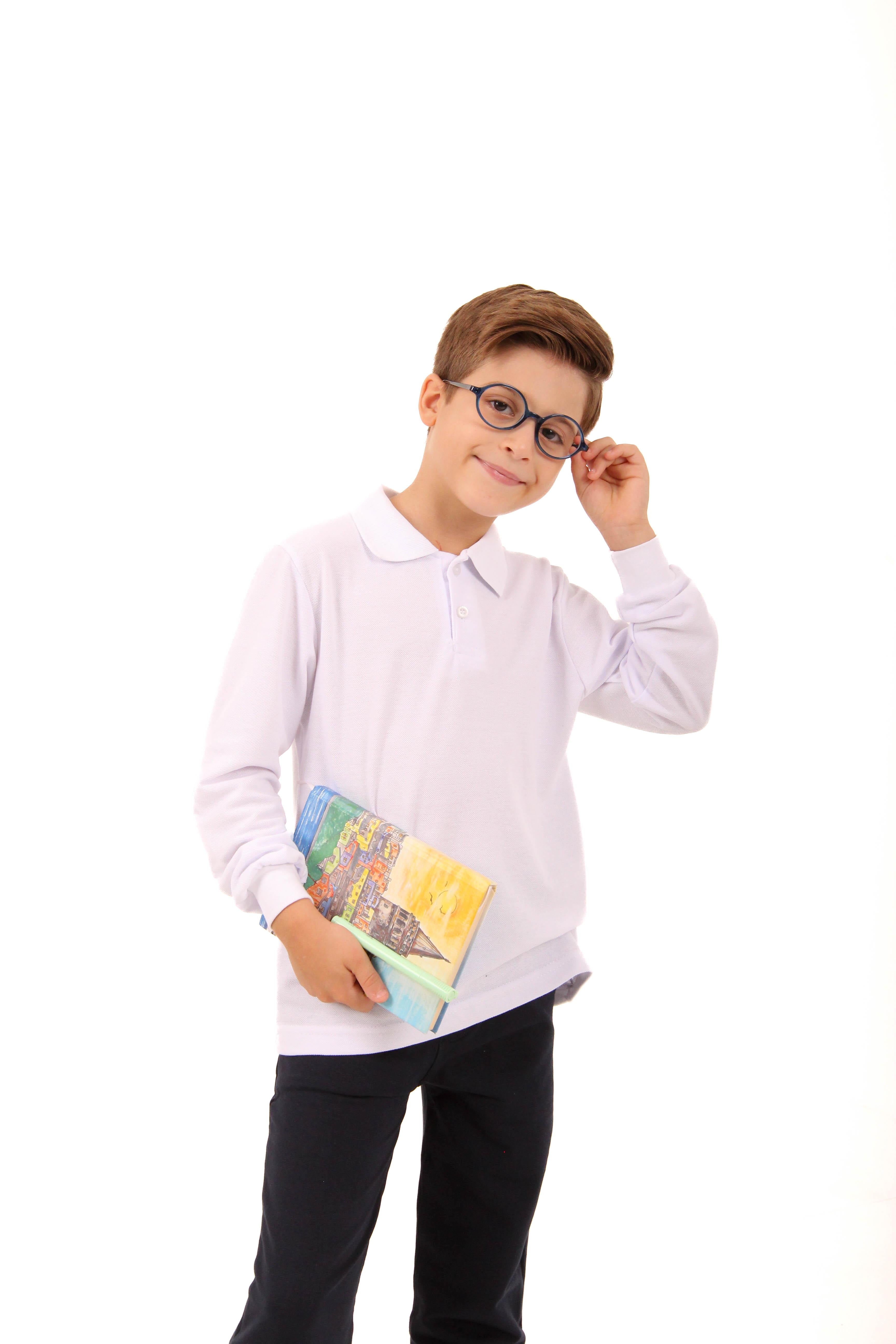 Polo Yaka Erkek Çocuk Uzun Kollu Sweatshirt Beyaz - Perendi