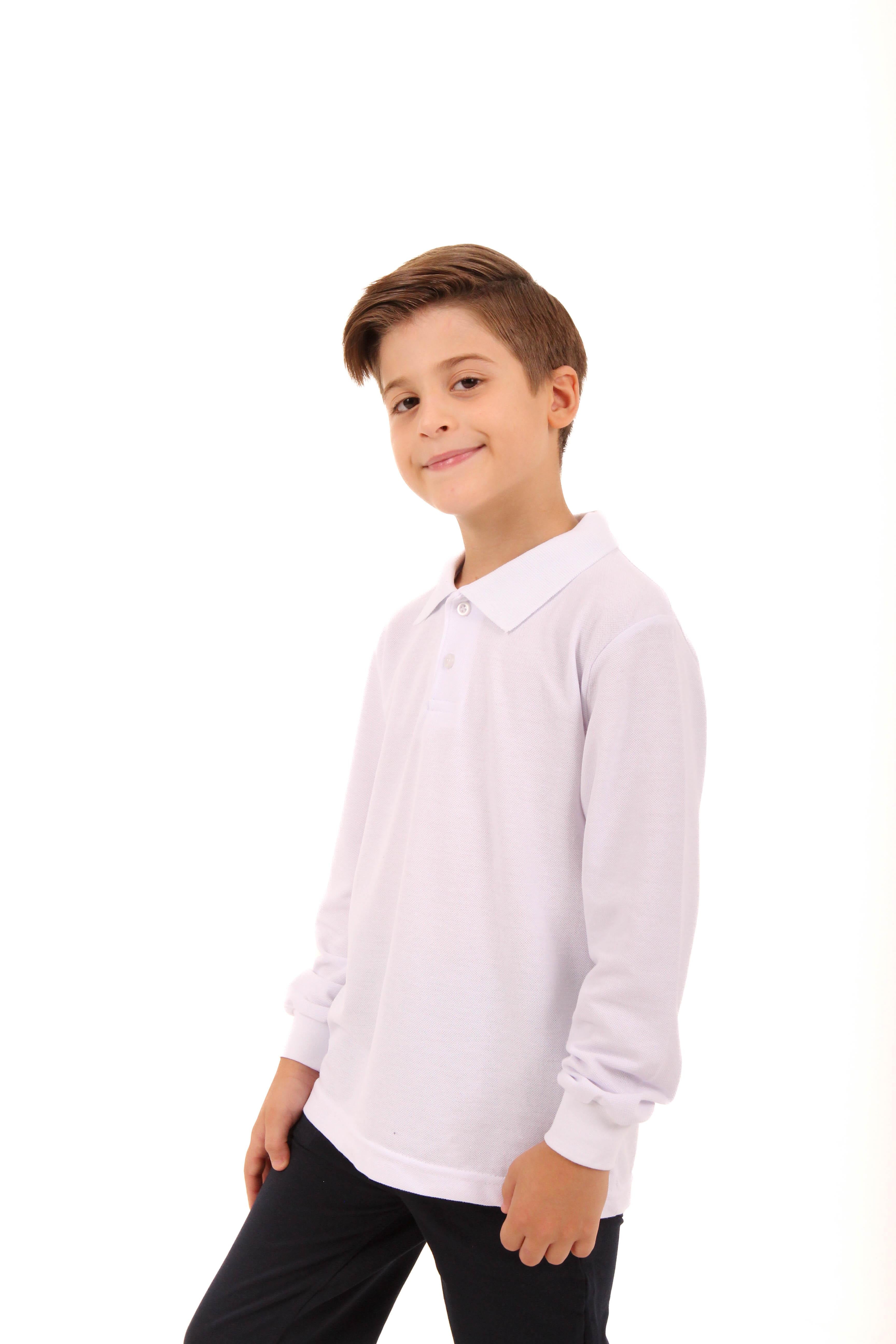 Polo Yaka Erkek Çocuk Uzun Kollu Sweatshirt Beyaz - Perendi