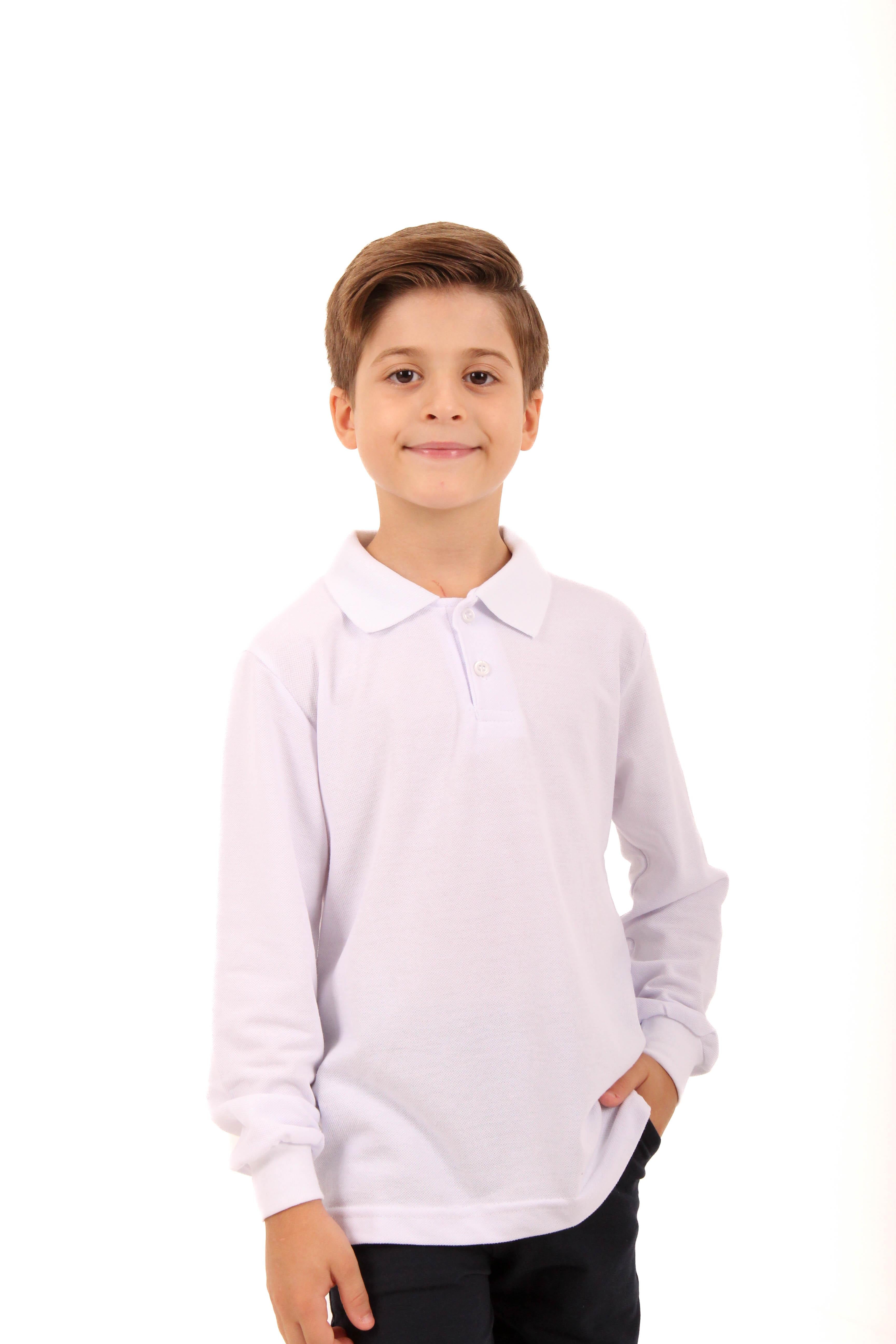 Polo Yaka Erkek Çocuk Uzun Kollu Sweatshirt Beyaz - Perendi