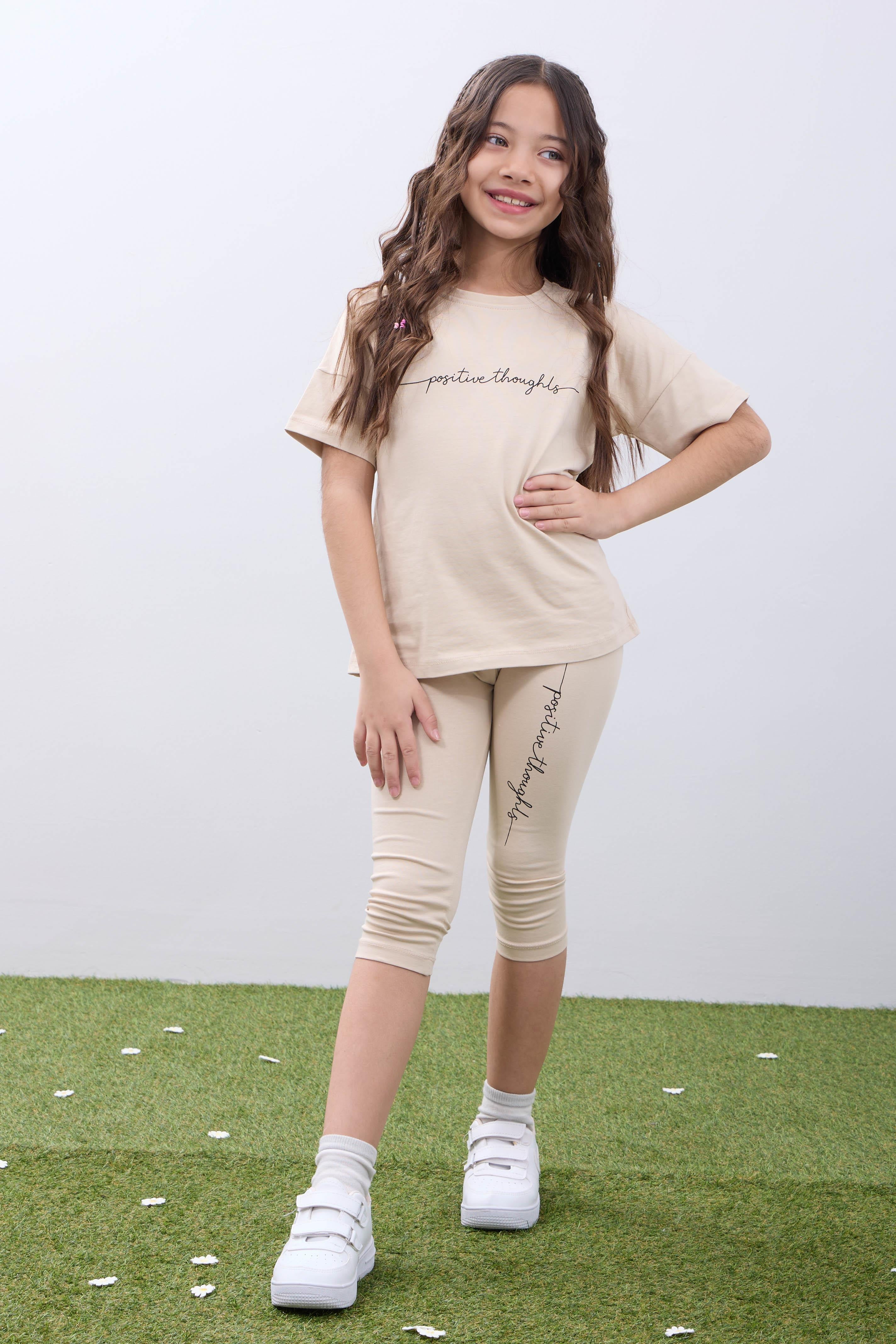 Positive Baskılı Basic Kız Çocuk Taytlı Takım