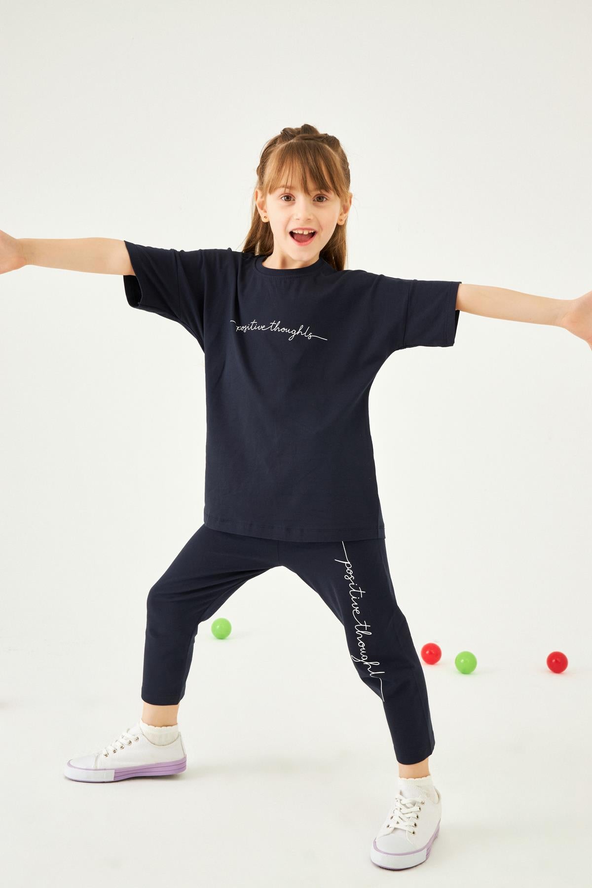 Positive Baskılı Basic Kız Çocuk Taytlı Takım