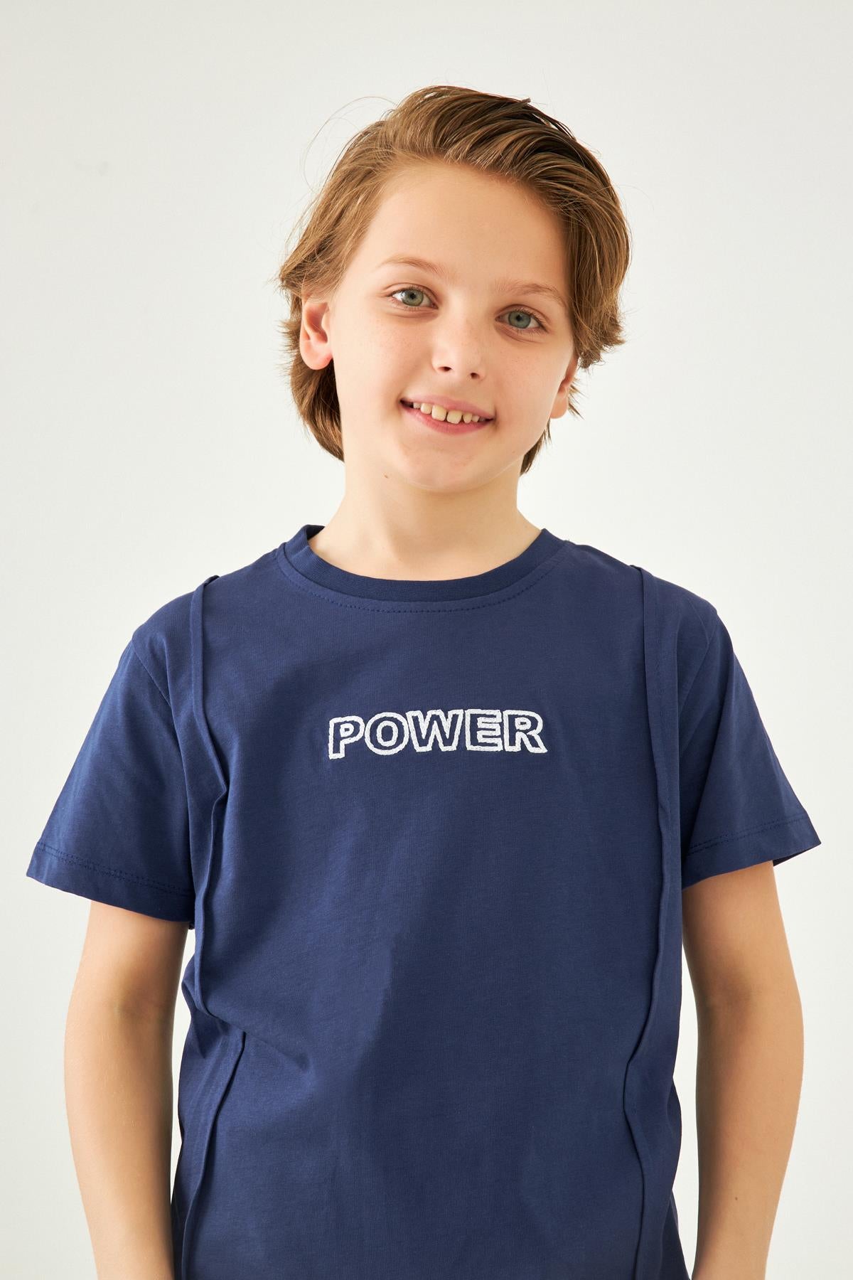 Power Nakışlı Erkek Çocuk Şortlu Takım Indigo - Perendi