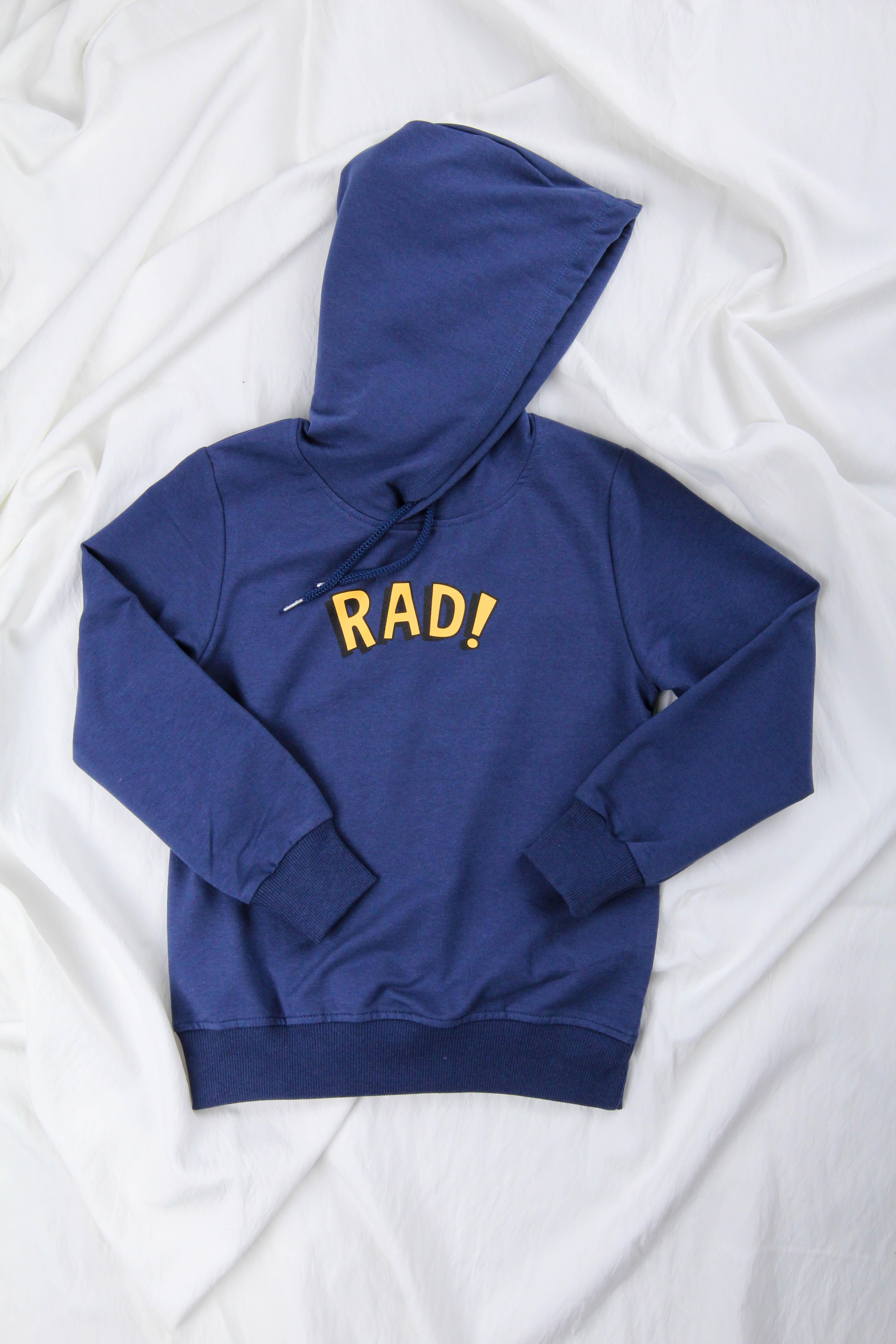 Rahat Kesim Kapüşonlu Rad Baskılı Sweatshirt Mavi - Perendi