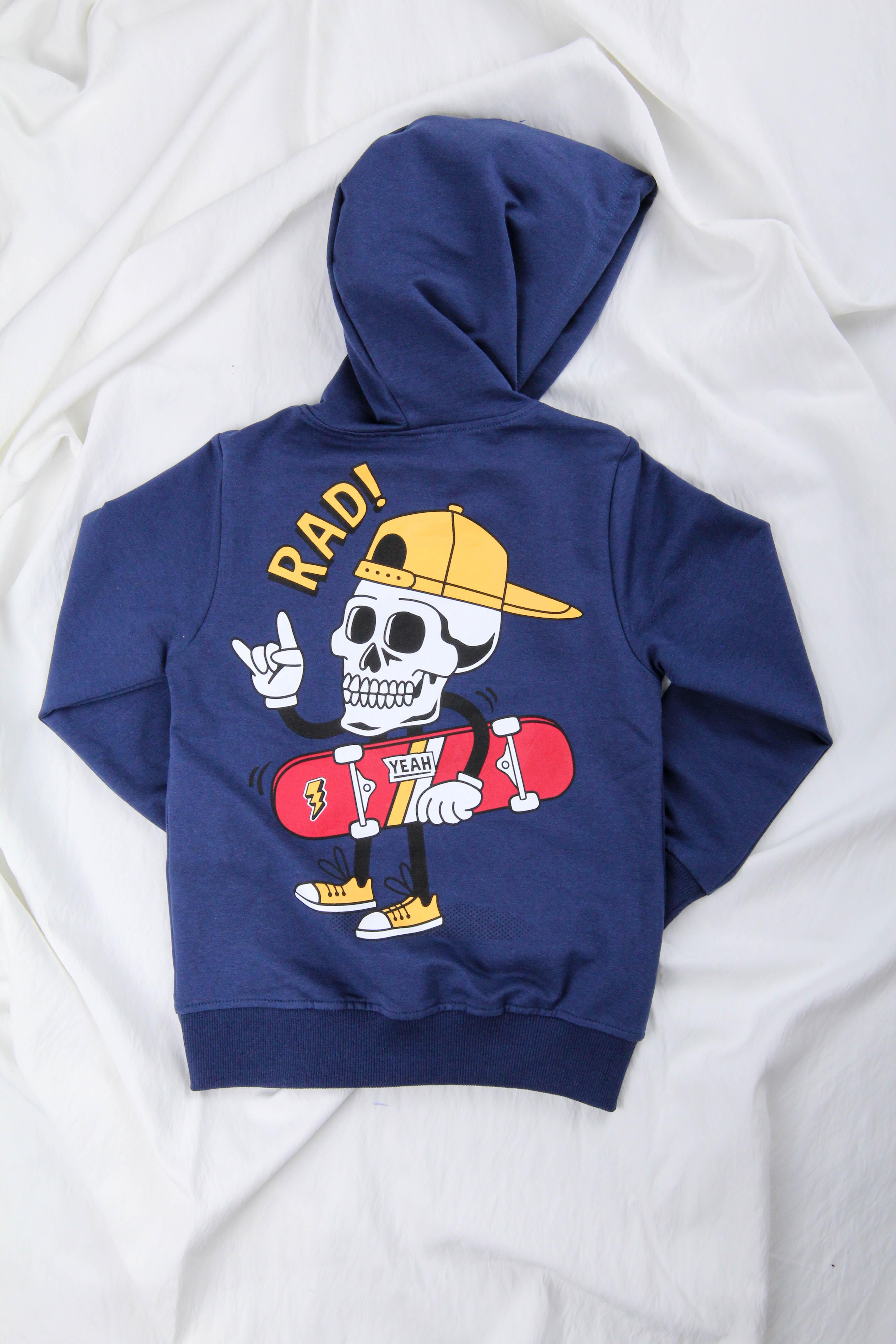 Rahat Kesim Kapüşonlu Rad Baskılı Sweatshirt Mavi - Perendi