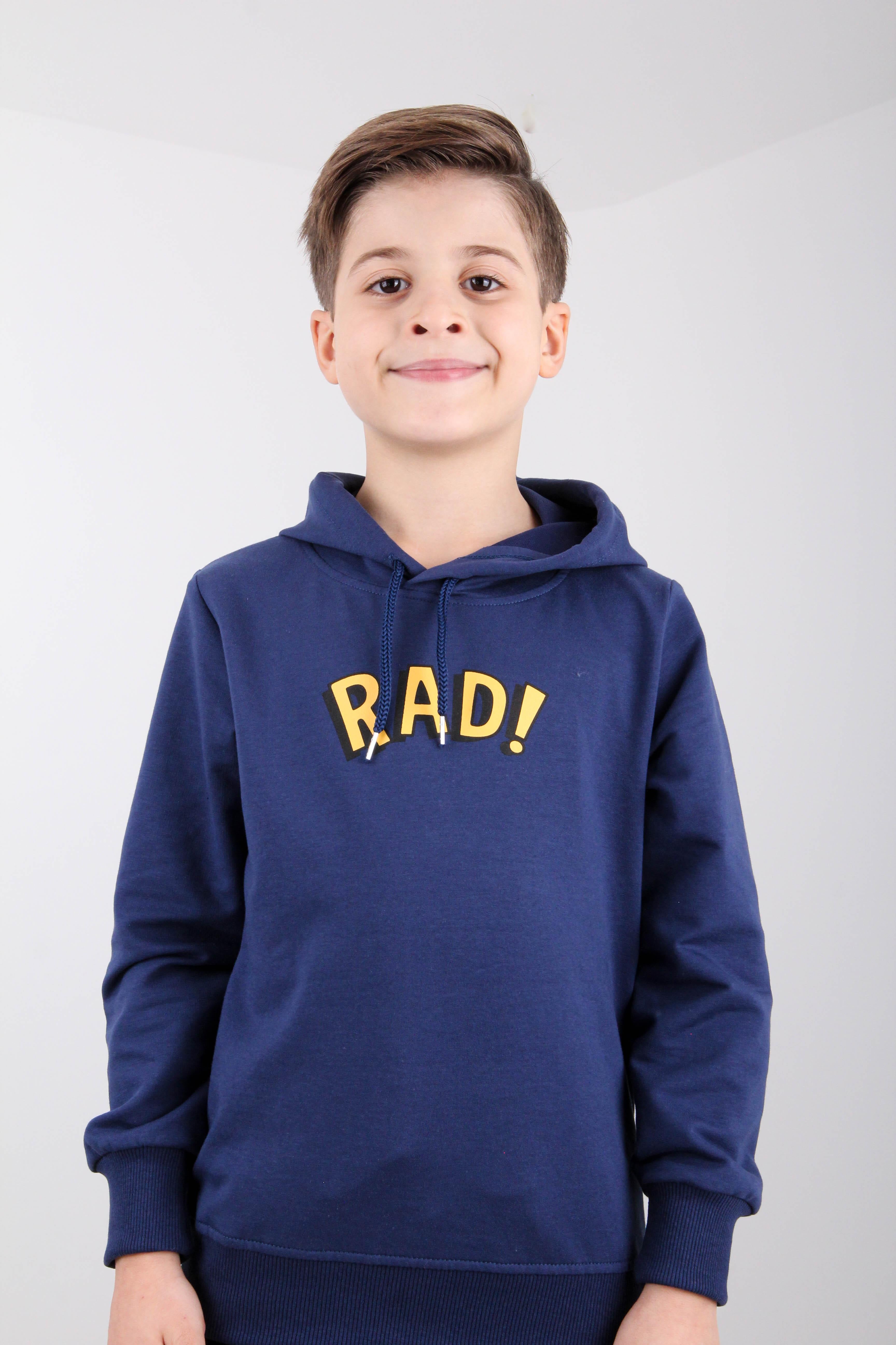 Rahat Kesim Kapüşonlu Rad Baskılı Sweatshirt Mavi - Perendi