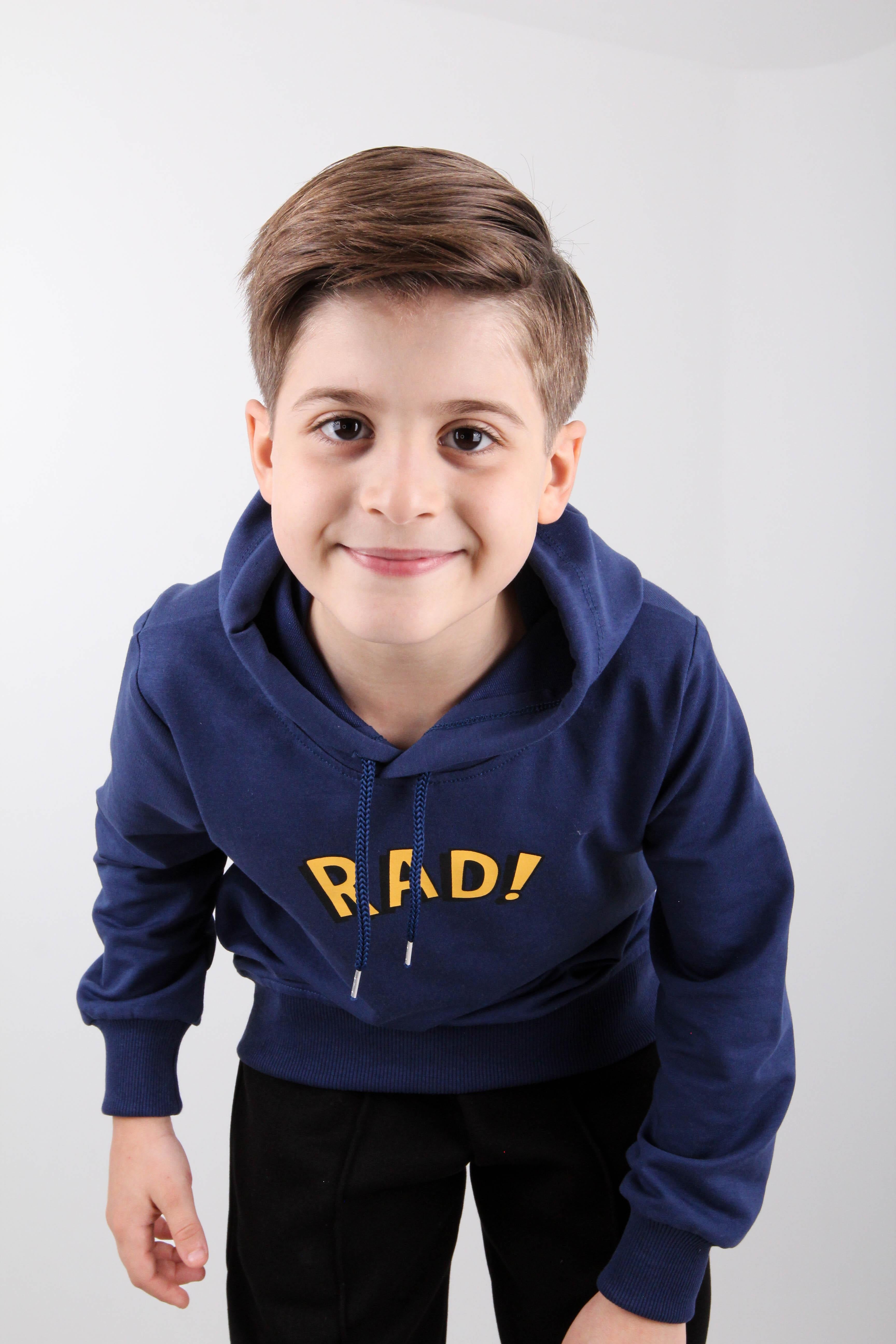 Rahat Kesim Kapüşonlu Rad Baskılı Sweatshirt Mavi - Perendi