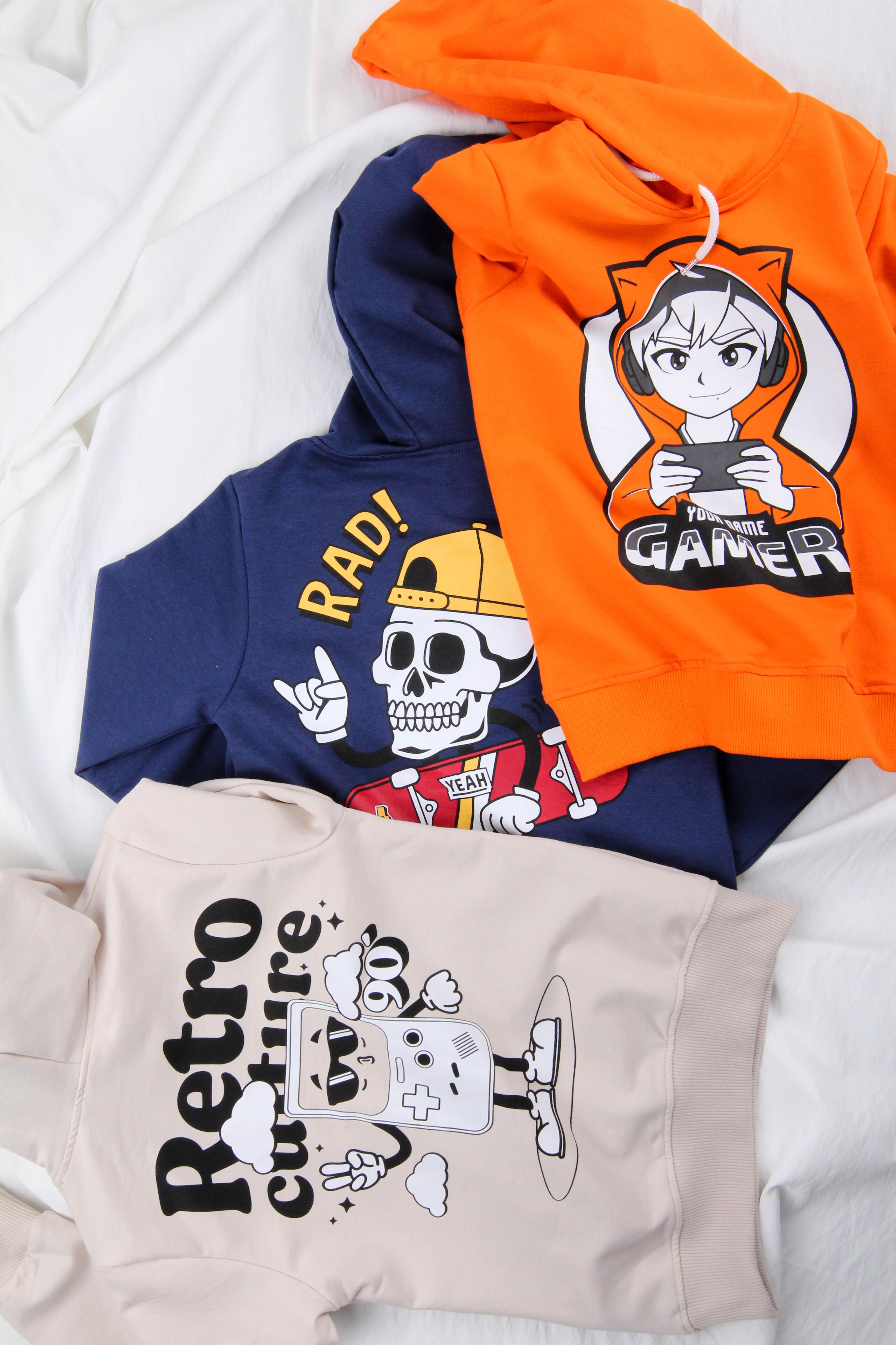 Rahat Kesim Kapüşonlu Rad Baskılı Sweatshirt Mavi - Perendi
