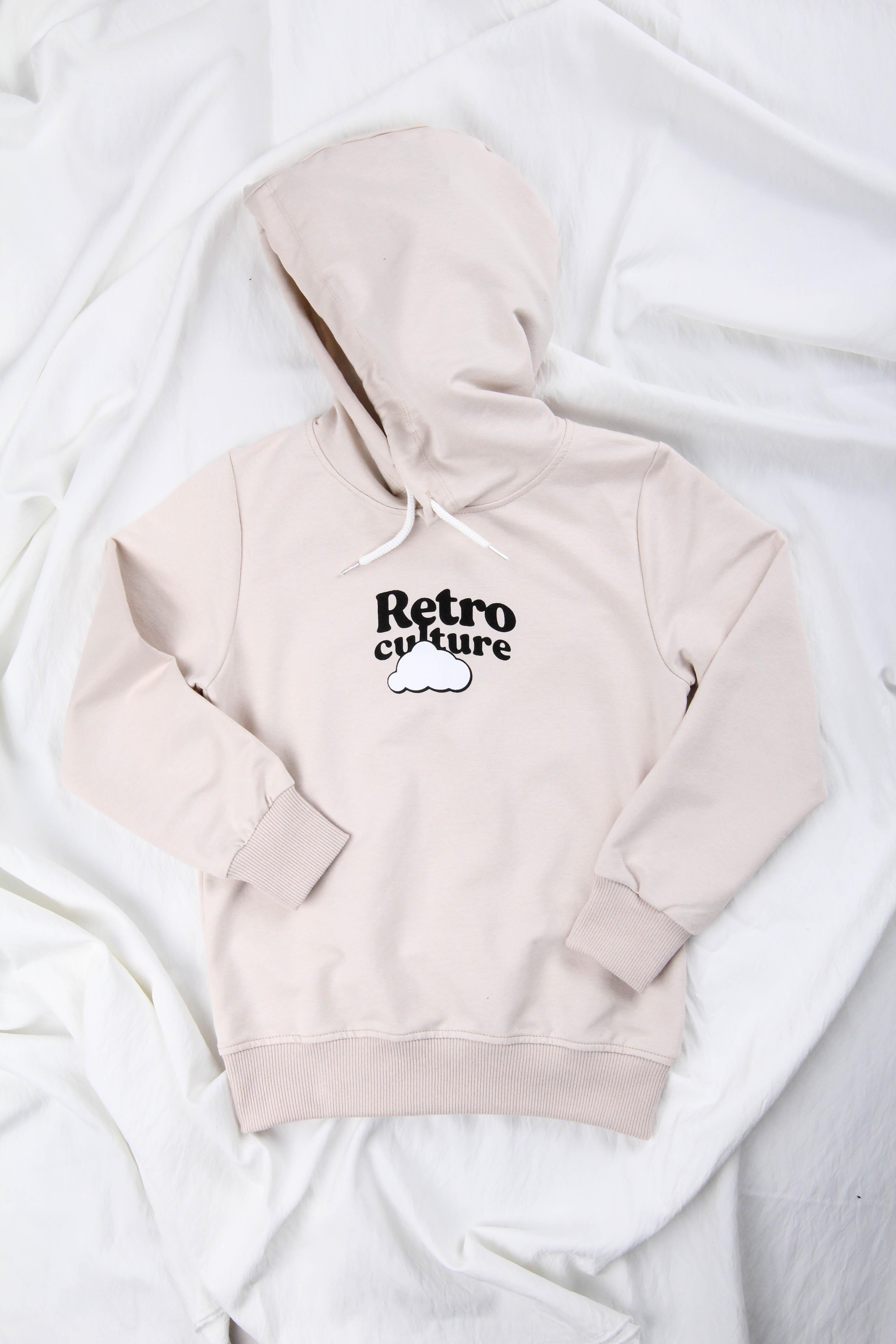 Rahat Kesim Kapüşonlu Retro Culture Baskılı Sweatshirt Taş - Perendi