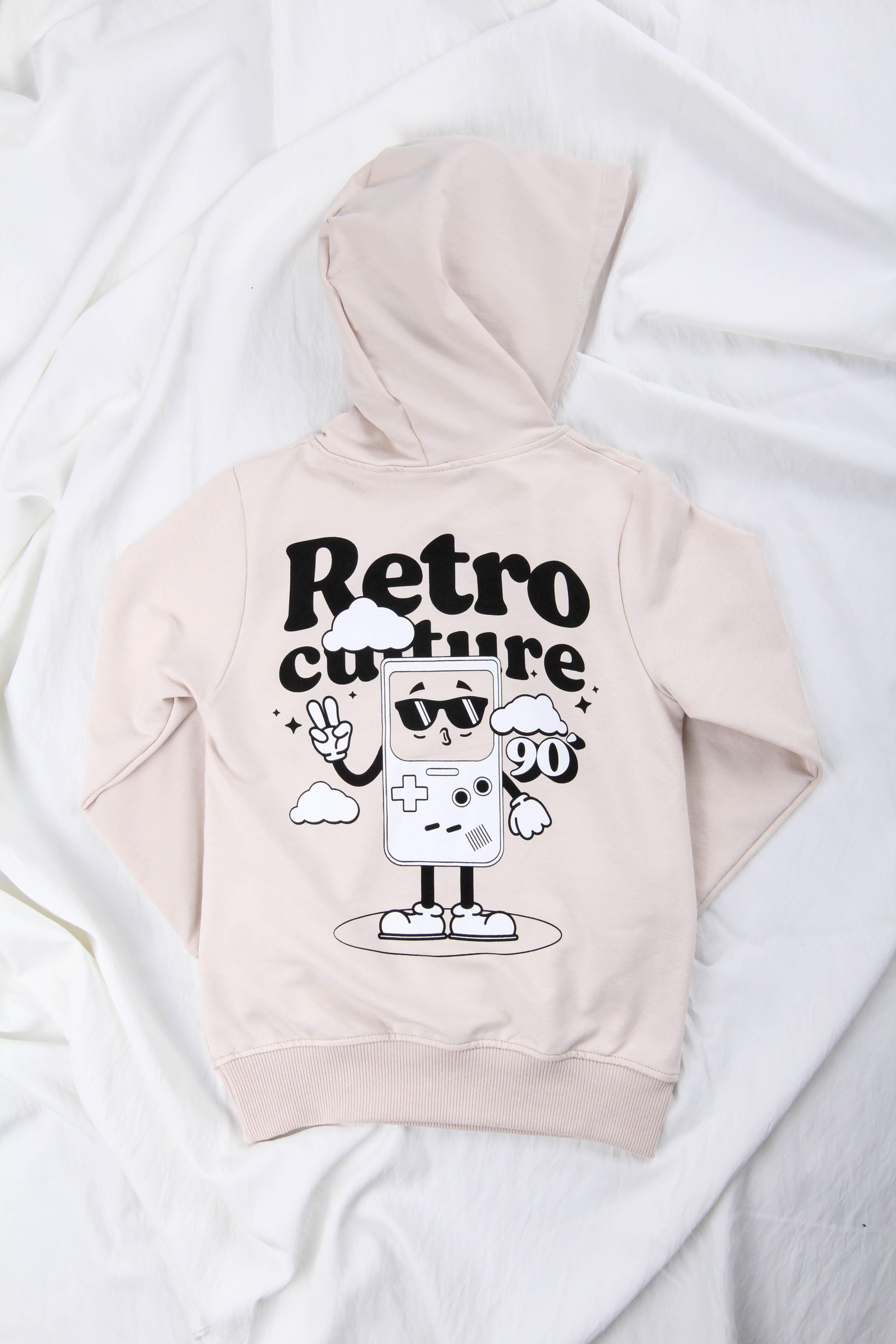 Rahat Kesim Kapüşonlu Retro Culture Baskılı Sweatshirt Taş - Perendi