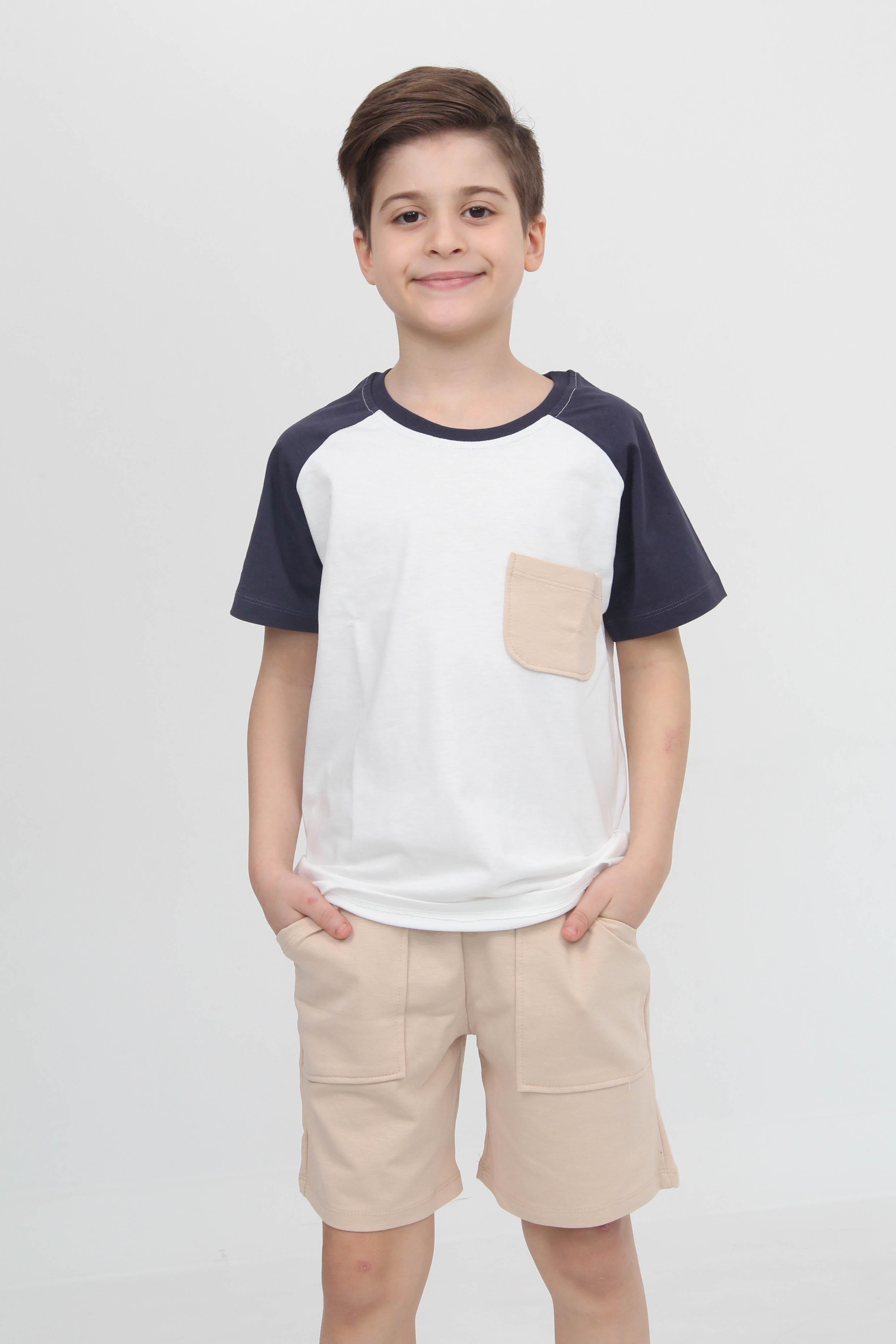 Reglan Cepli Tshirt ve Şort Erkek Çocuk Takım İndigo - Perendi