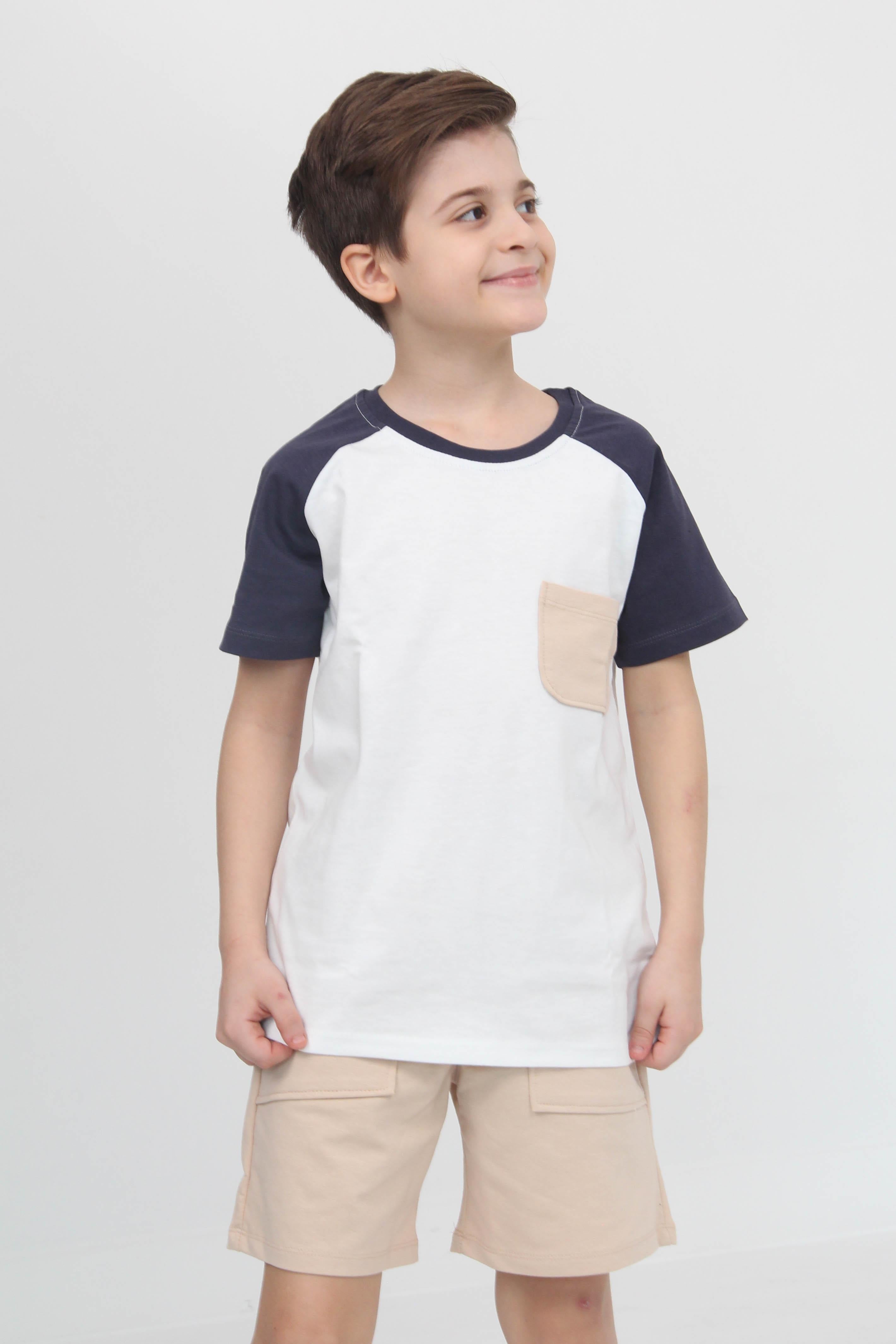 Reglan Cepli Tshirt ve Şort Erkek Çocuk Takım İndigo - Perendi