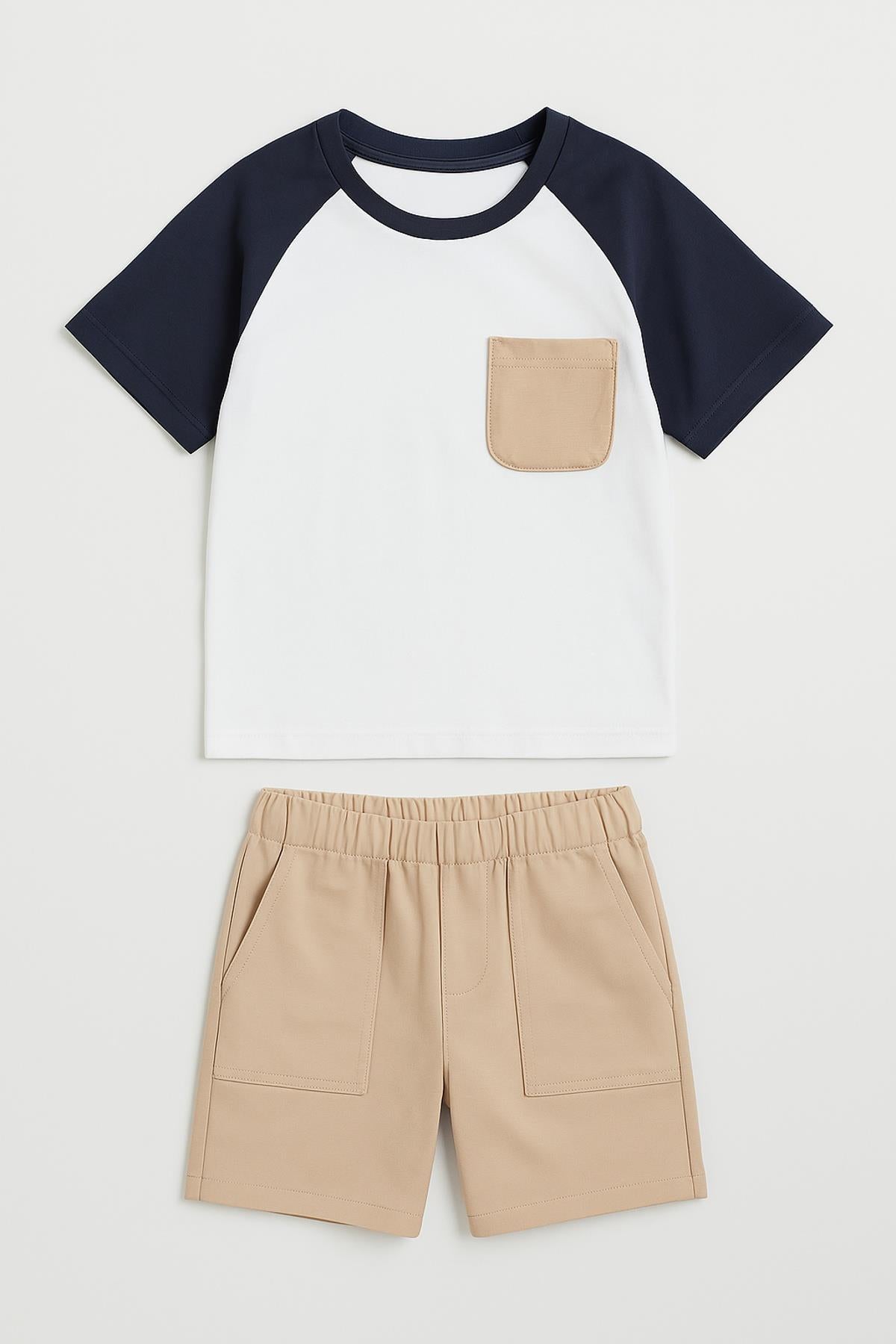 Reglan Cepli Tshirt ve Şort Erkek Çocuk Takım İndigo - Perendi