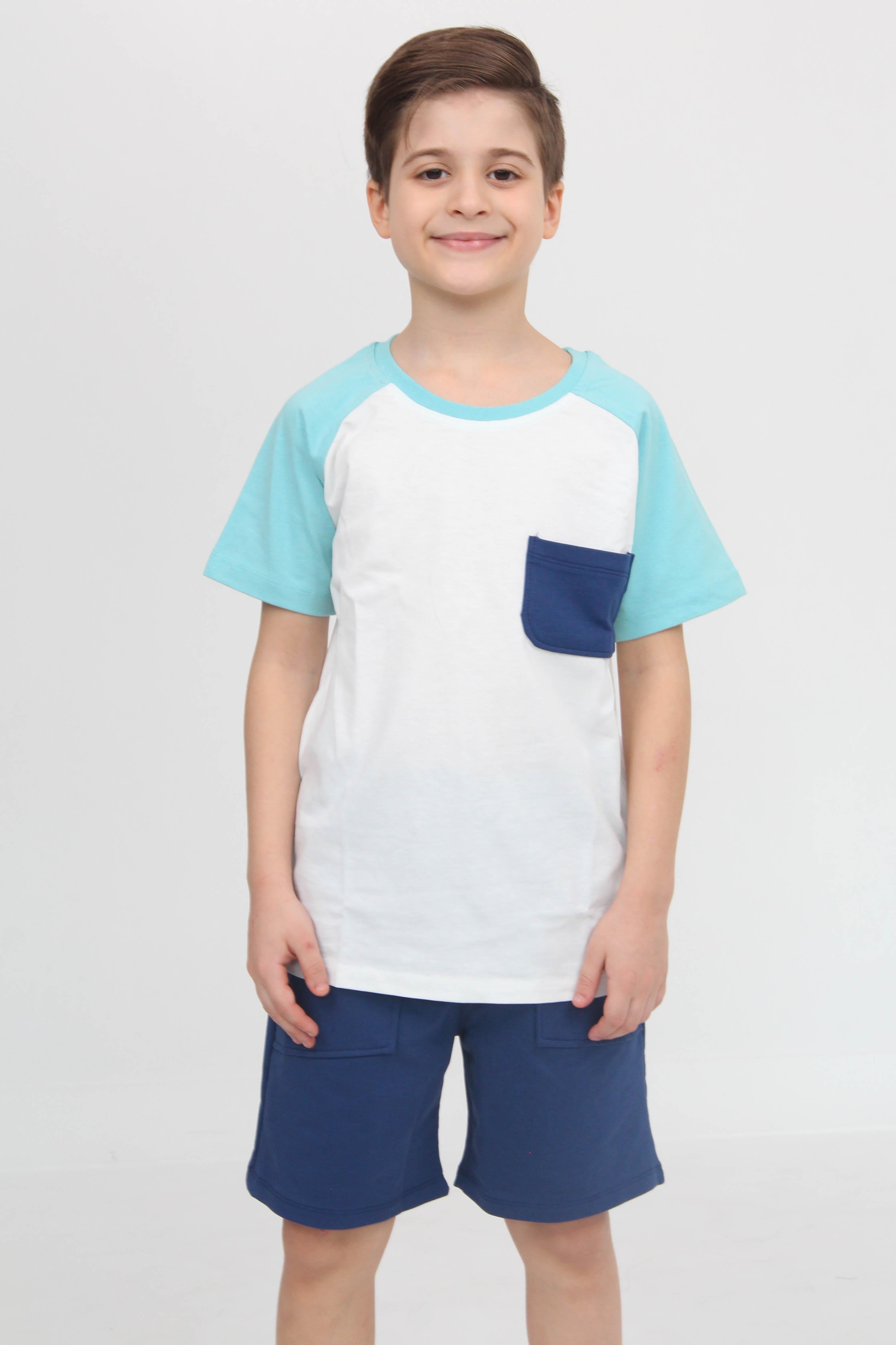 Reglan Cepli Tshirt ve Şort Erkek Çocuk Takım Mavi - Perendi