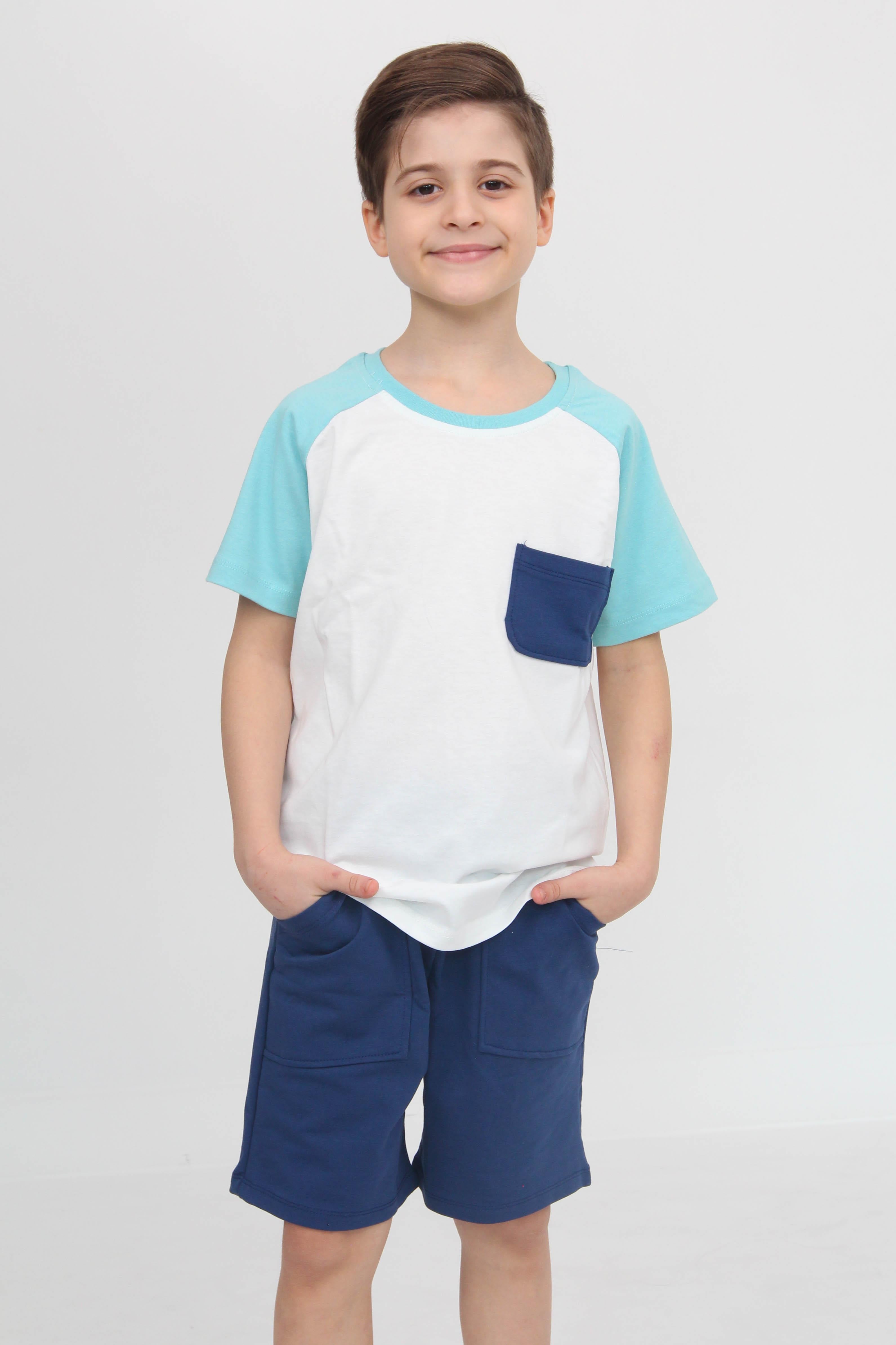 Reglan Cepli Tshirt ve Şort Erkek Çocuk Takım Mavi - Perendi