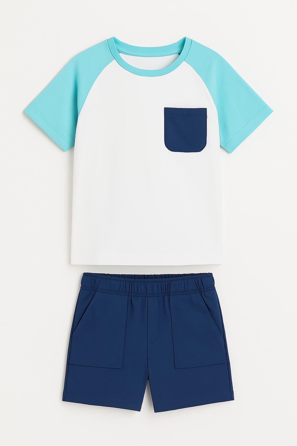 Reglan Cepli Tshirt ve Şort Erkek Çocuk Takım Mavi - Perendi