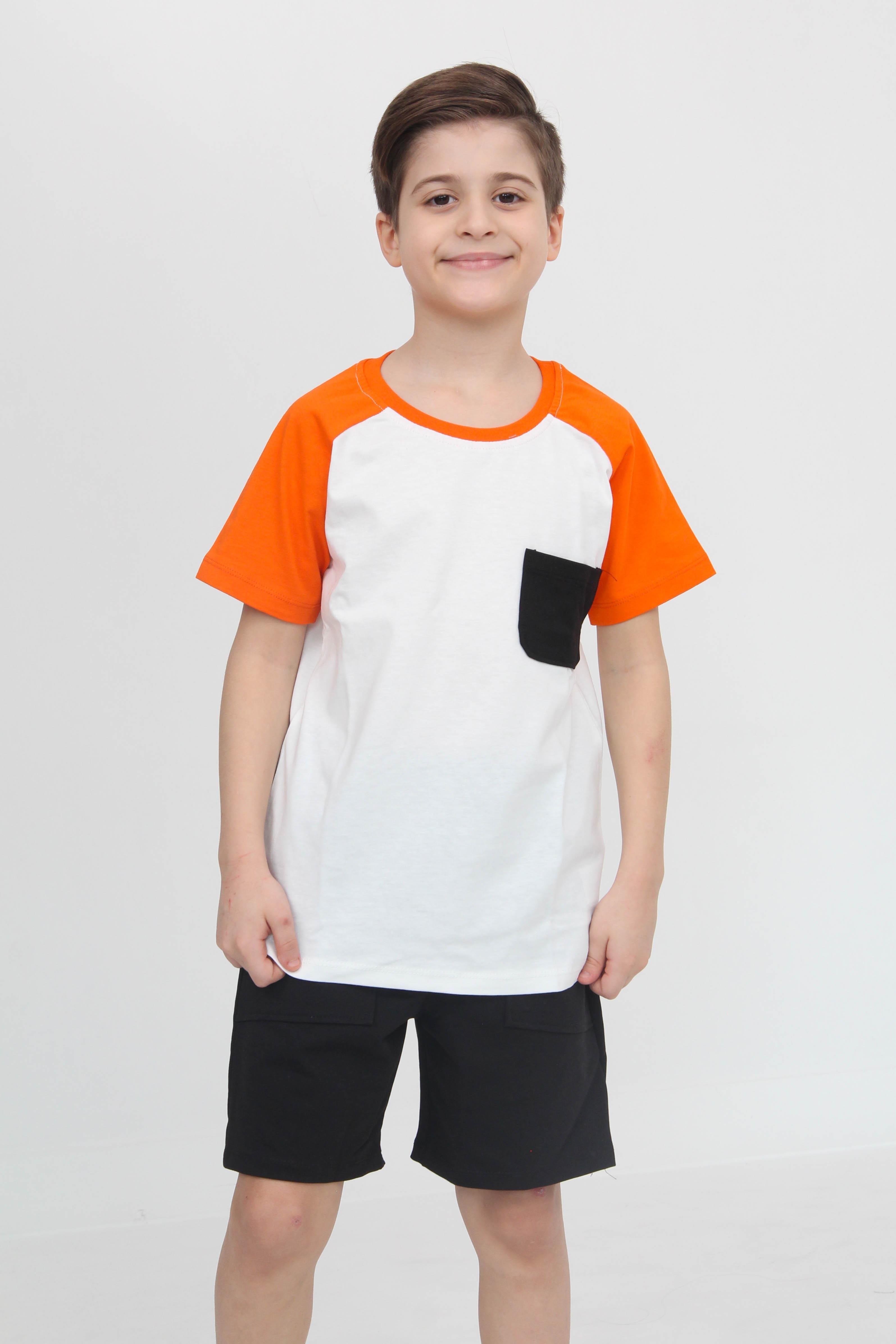 Reglan Cepli Tshirt ve Şort Erkek Çocuk Takım Turuncu - Perendi