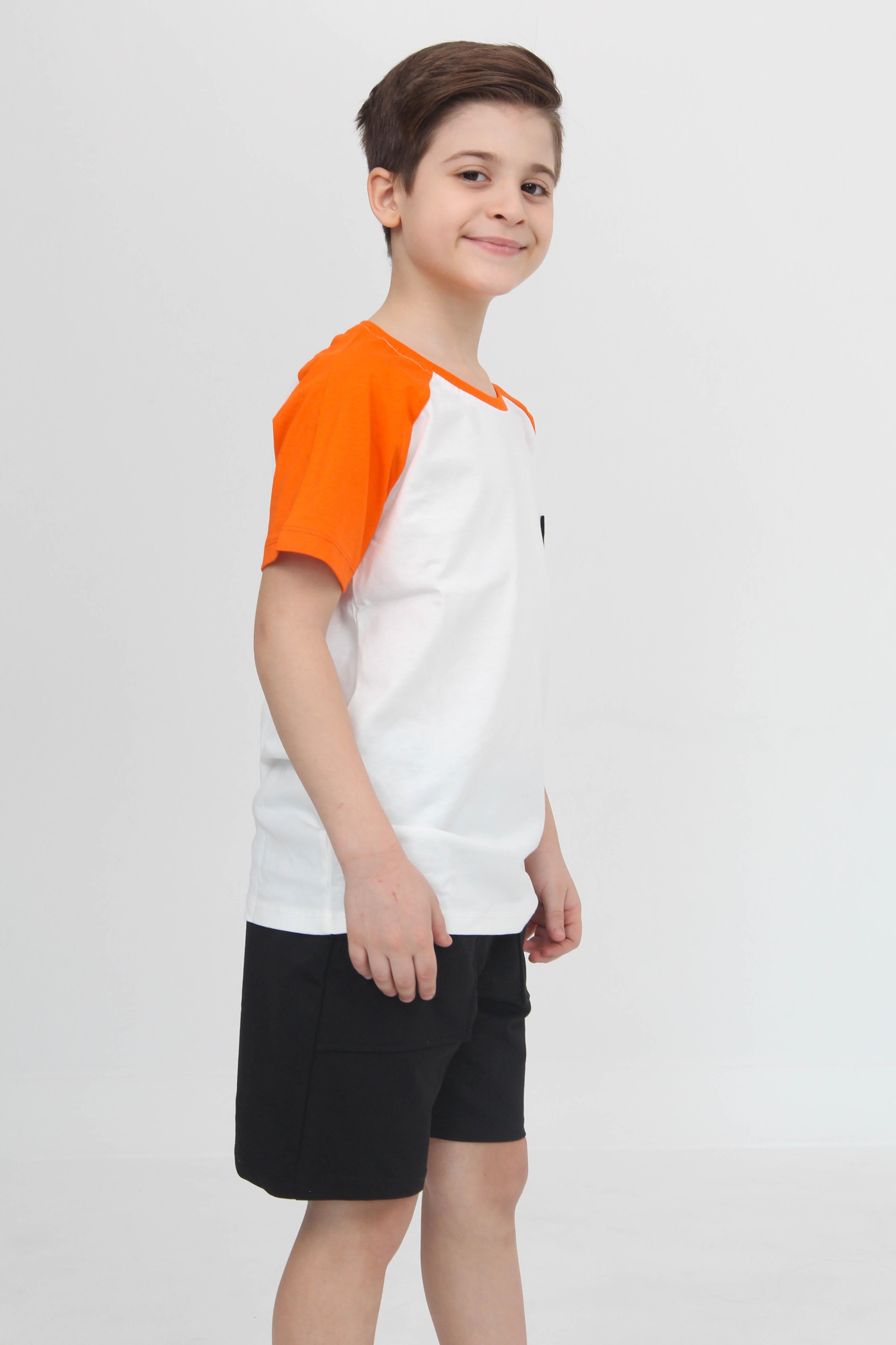 Reglan Cepli Tshirt ve Şort Erkek Çocuk Takım Turuncu - Perendi