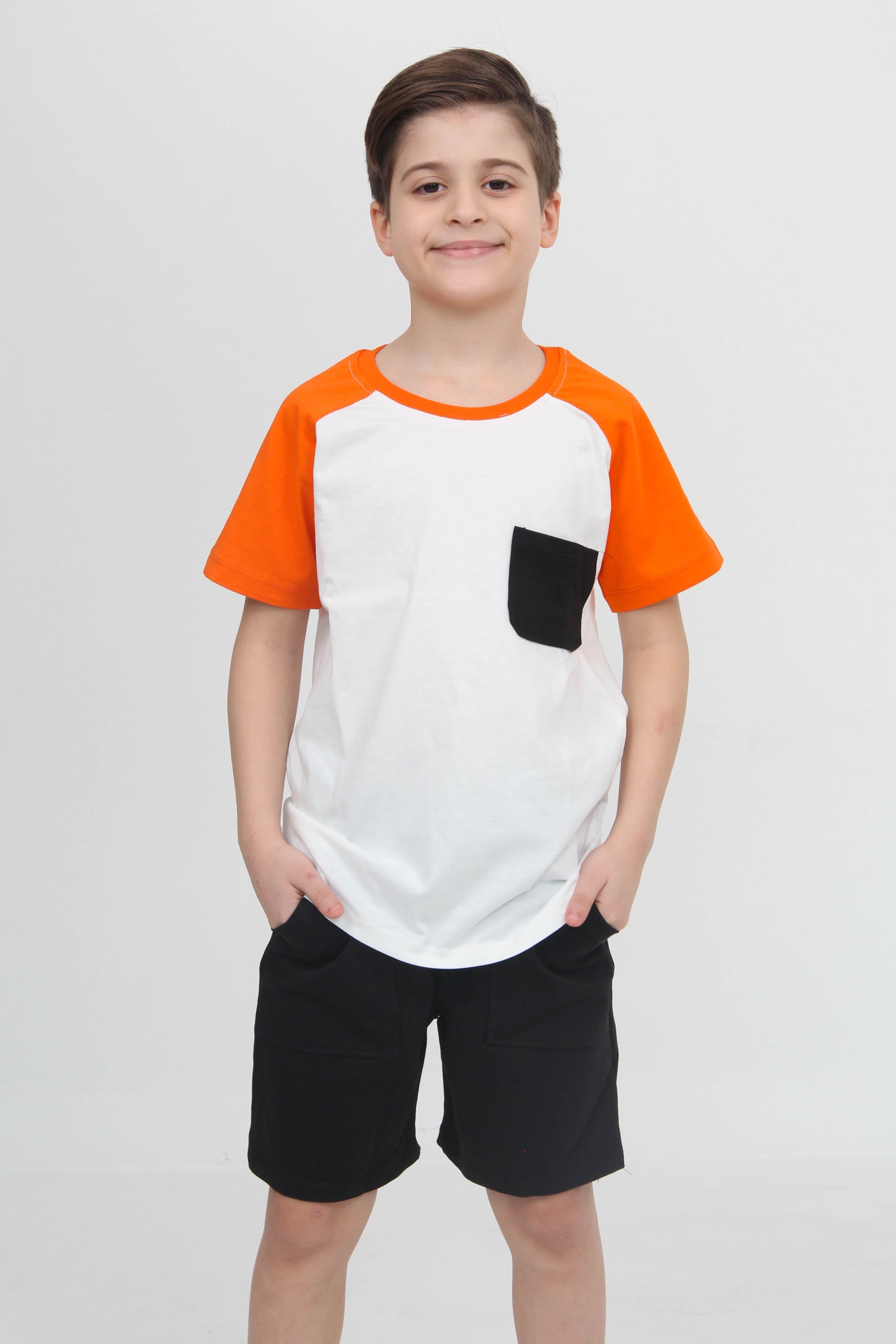 Reglan Cepli Tshirt ve Şort Erkek Çocuk Takım Turuncu - Perendi