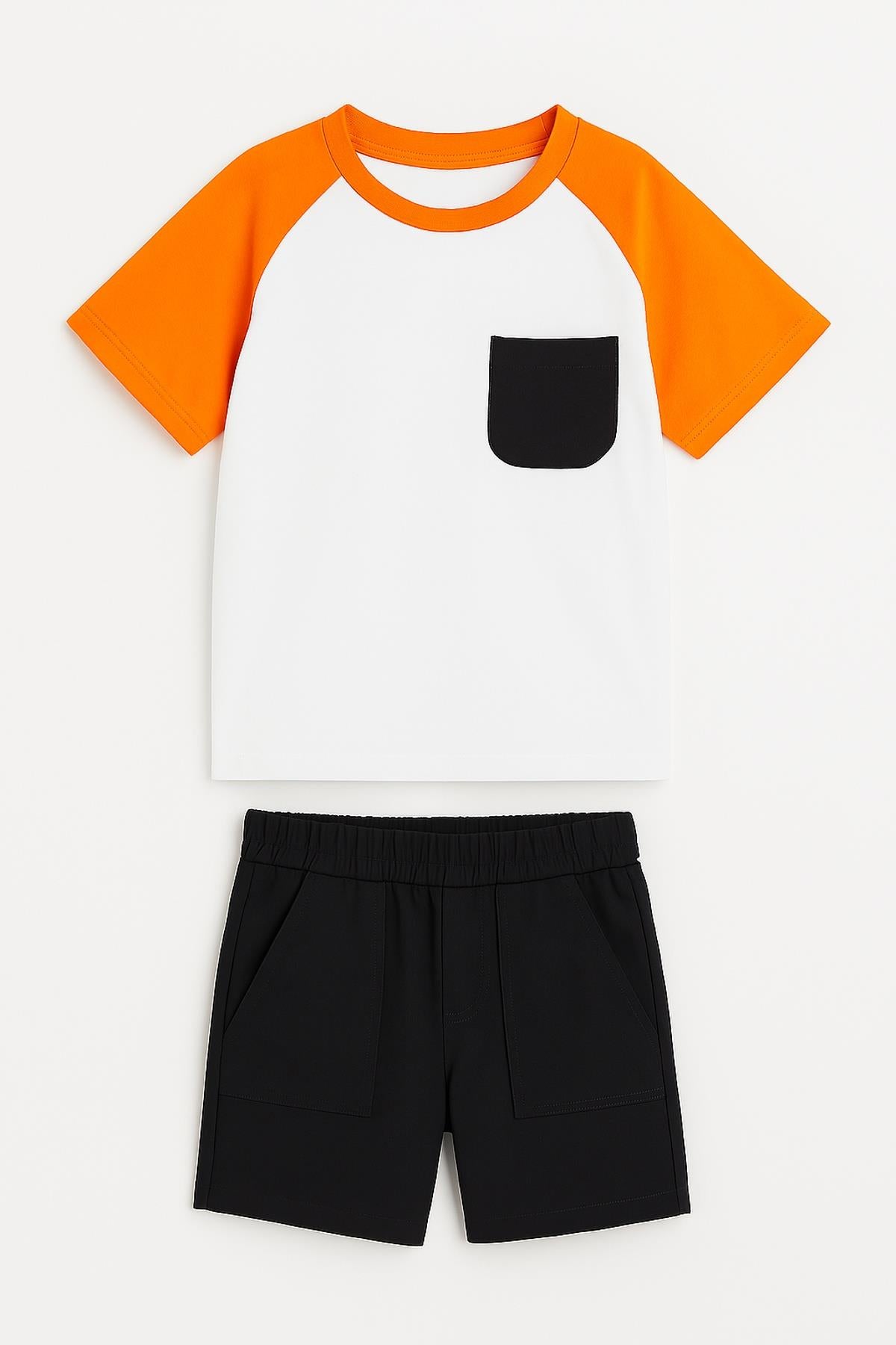Reglan Cepli Tshirt ve Şort Erkek Çocuk Takım Turuncu - Perendi