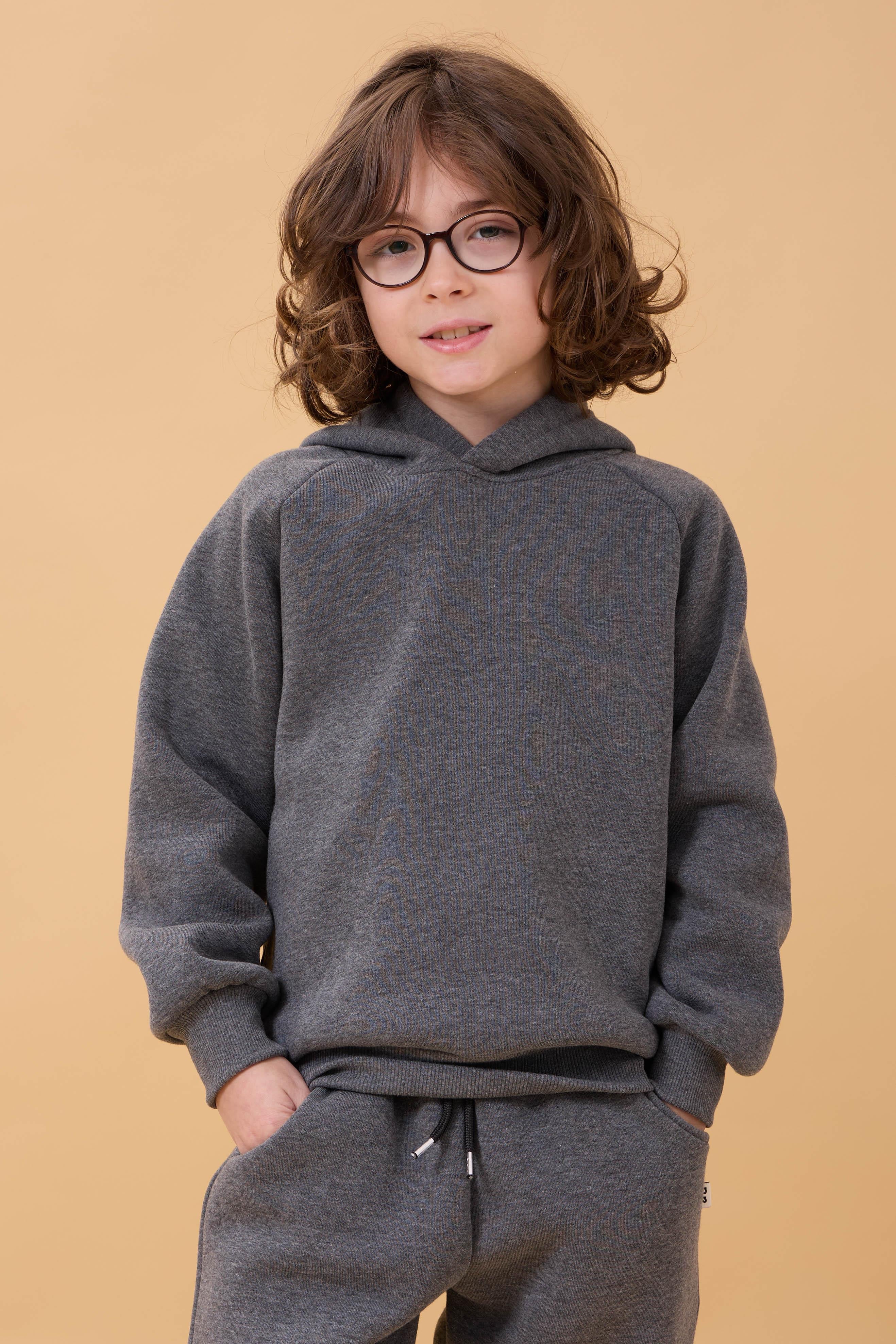 Reglan Kol Kapüşonlu İçi Polarlı Unisex Çocuk Takım Antrasit