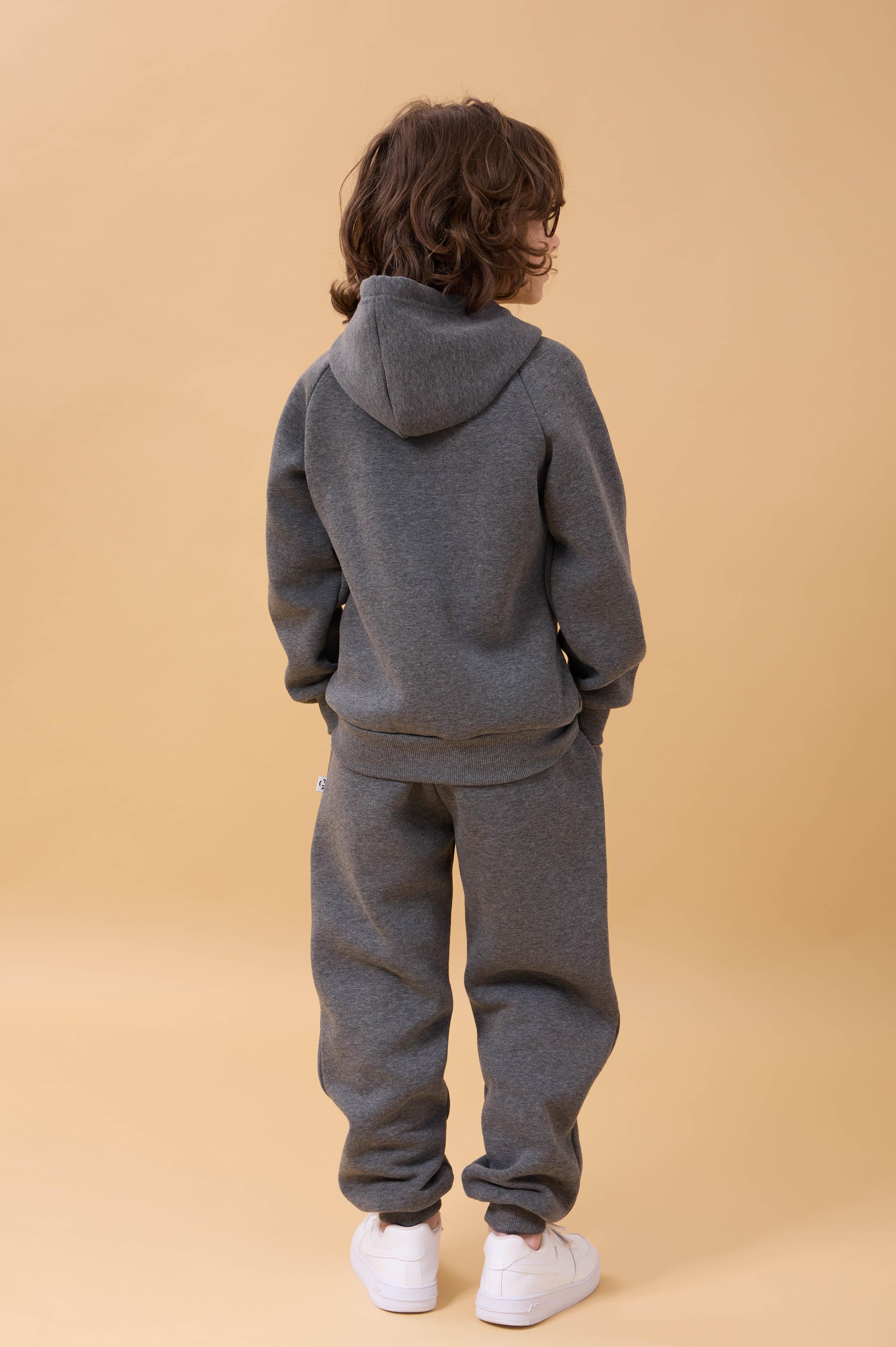 Reglan Kol Kapüşonlu İçi Polarlı Unisex Çocuk Takım Antrasit